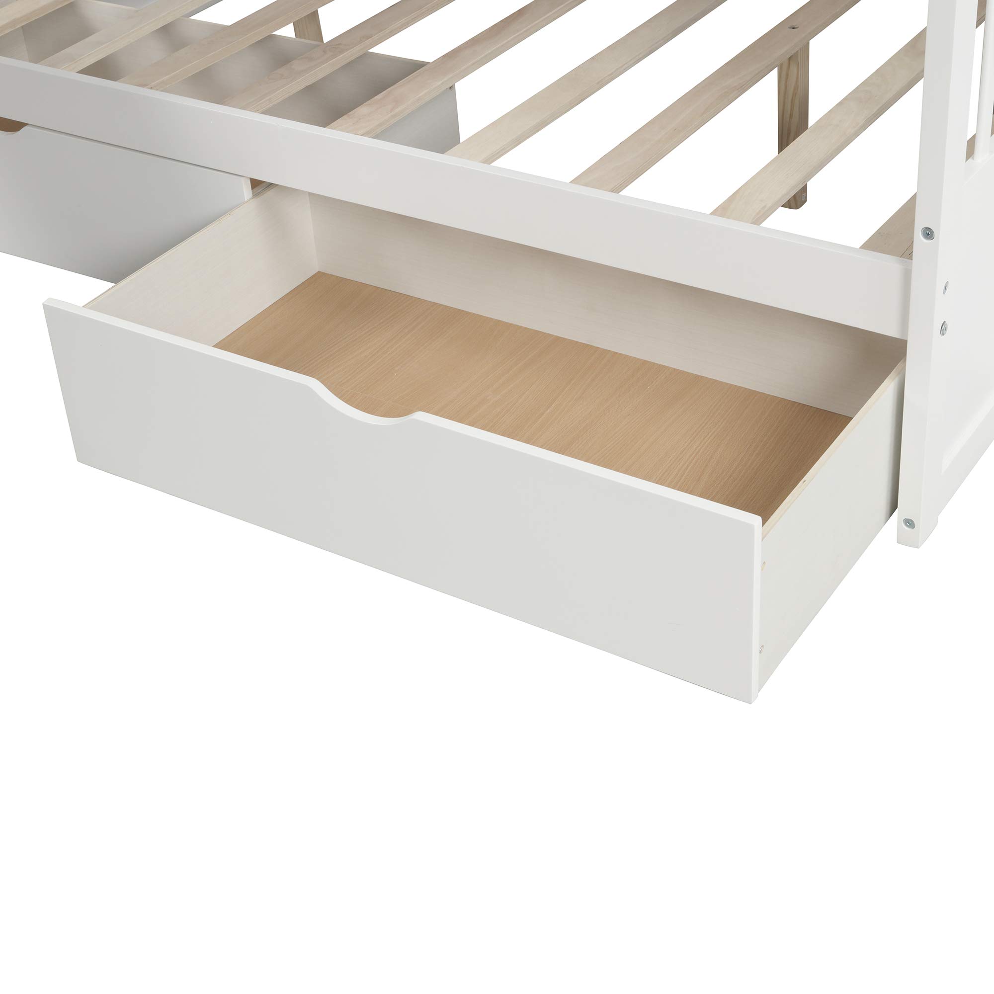 Twin Over Full Bunk Bed with Stairs & Slide - Solid Wood Kids Bunk Bed Frame with Storage Drawers for Boys & Girls (White) | Space-Saving Bedroom Solution for Siblings & Sleepovers
