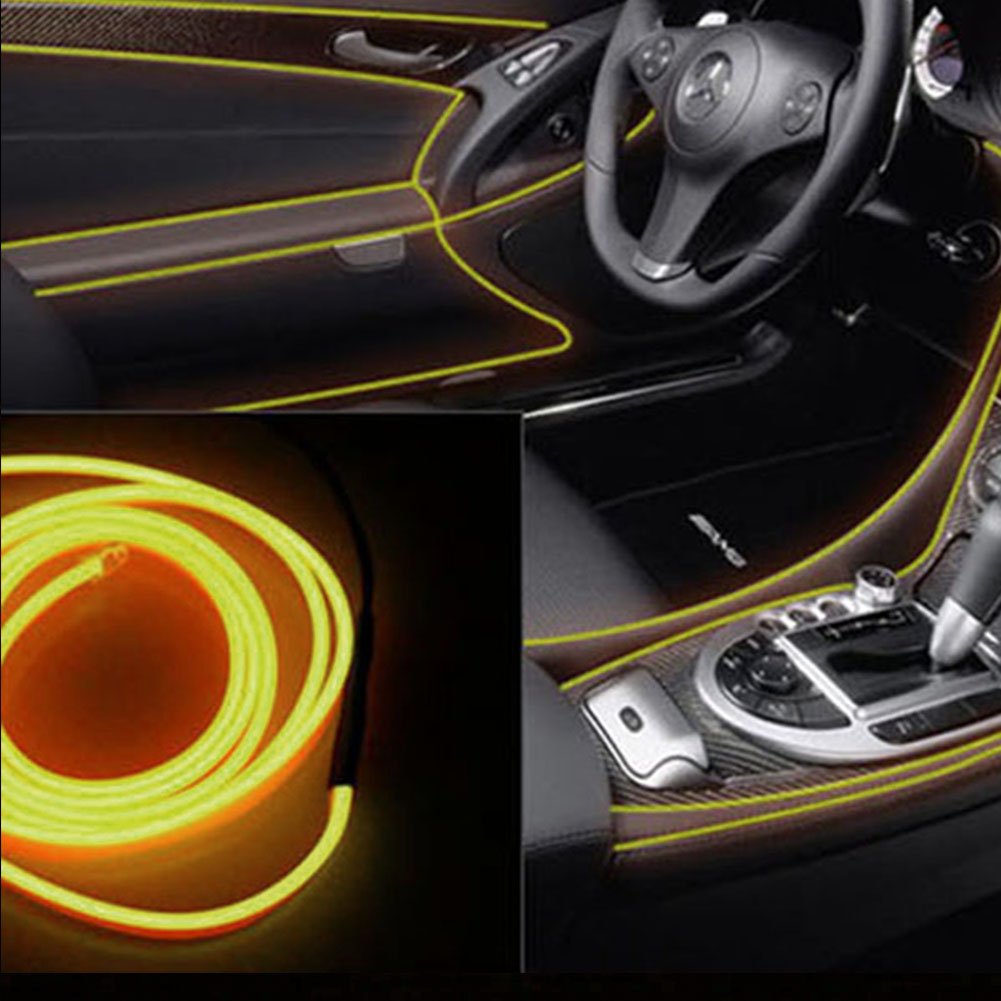 JIGUOOR 9.8ft EL Wire Battery Pack - Bright Neon Light Strip with 360° Illumination for DIY, Party, Halloween & Christmas Decorations - Neon Tube Rope Lights for Festival, Pub, Home & Outdoor Use (3m, Yellow)