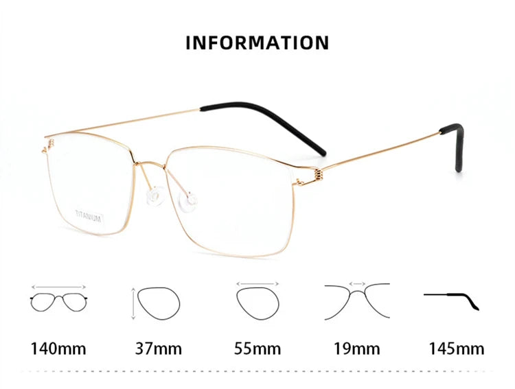 Unisex Black Titanium Square Screwless Full Rim Eyeglasses Frame 42001 - Lightweight & Durable for Work, Reading, and Everyday Wear