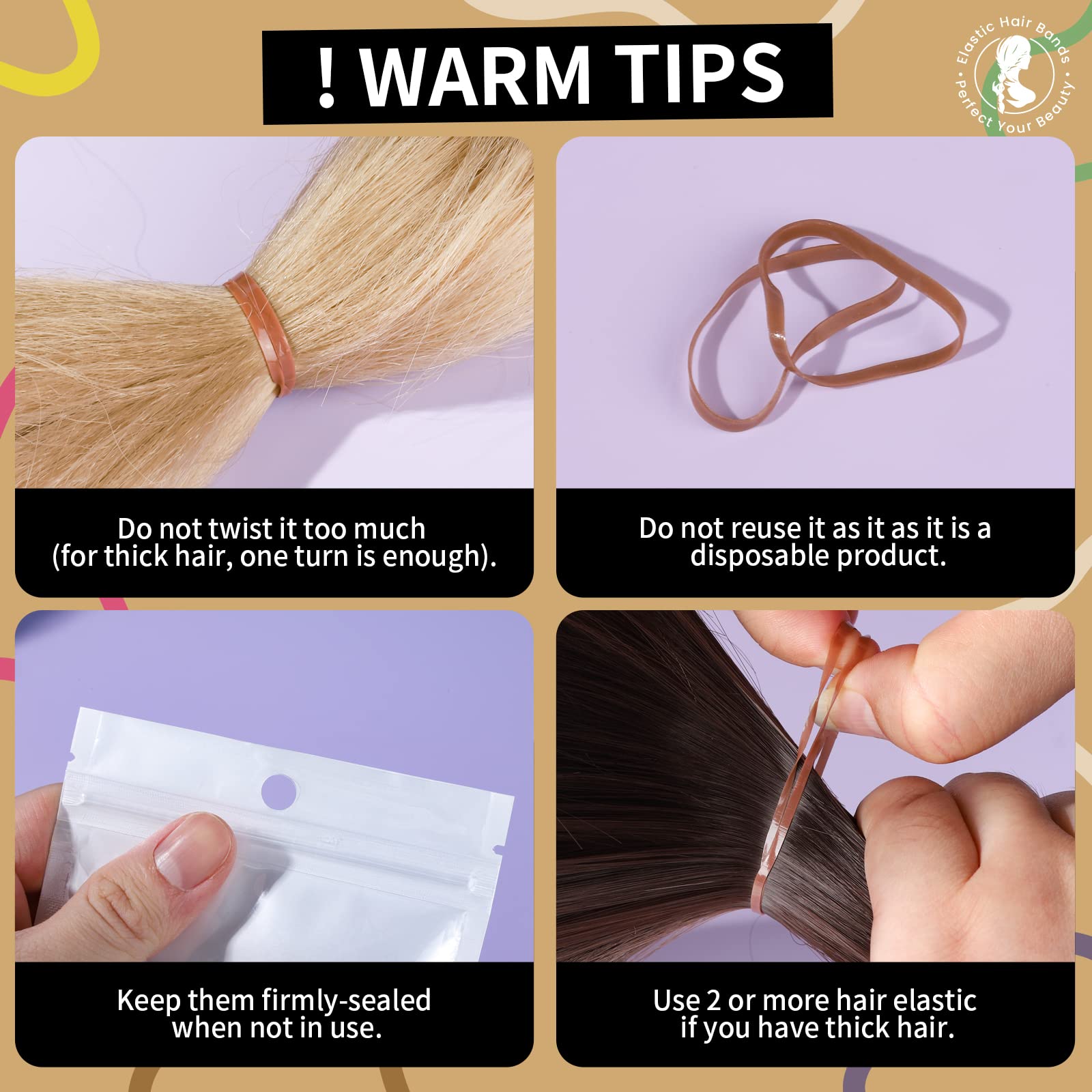 Teenitor Elastic Hair Bands - 300pcs Small Hair Ties Rubber Bands for Women & Girls (Light Brown) - Perfect for Ponytails, Braids & Everyday Hairstyles