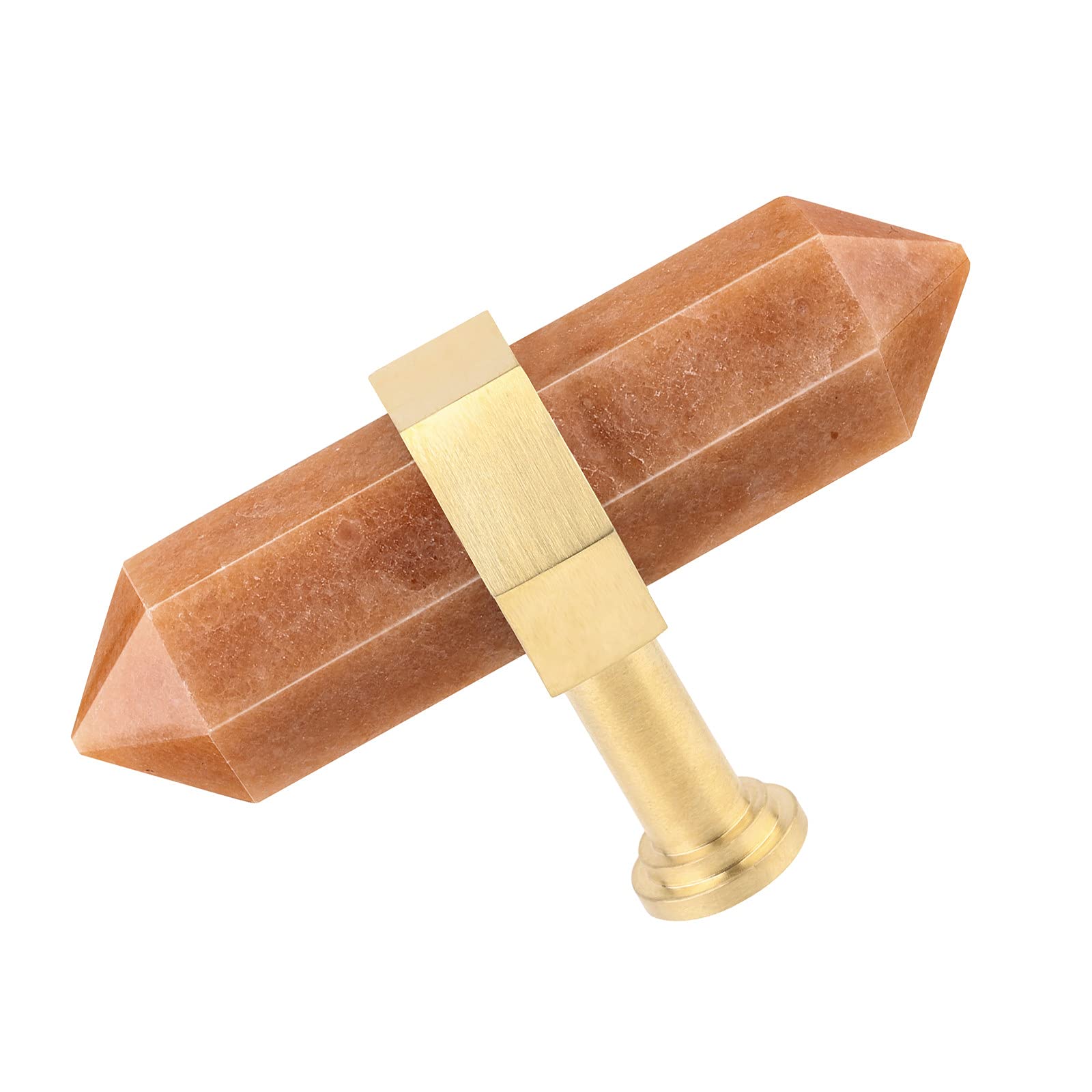 Red Aventurine Crystal Drawer Knobs Set of 2 - Brushed Brass Cabinet Handles for Kitchen & Dresser Decor