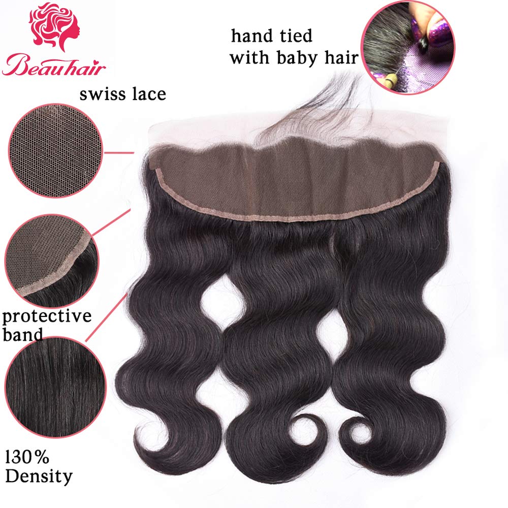 Brazilian Body Wave 3 Bundles with Lace Frontal - 100% Virgin Human Hair (16/18/20+16) 13x4 Ear to Ear Lace Closure - Natural Black Hair Extensions for Styling, Weaving & Protective Hairstyles