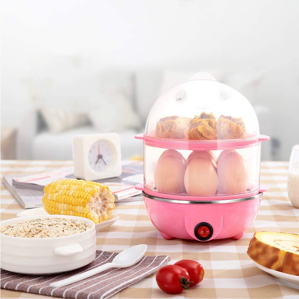 Electric Egg Cooker - Hard Boiled Egg Maker with 14-Capacity Double Layer, Multi-Function Steamer for Soft/Medium/Hard Eggs, Milk Warmer & Food Heater - Perfect for Breakfast Meal Prep, Keto Diet & Healthy Cooking (Pink)