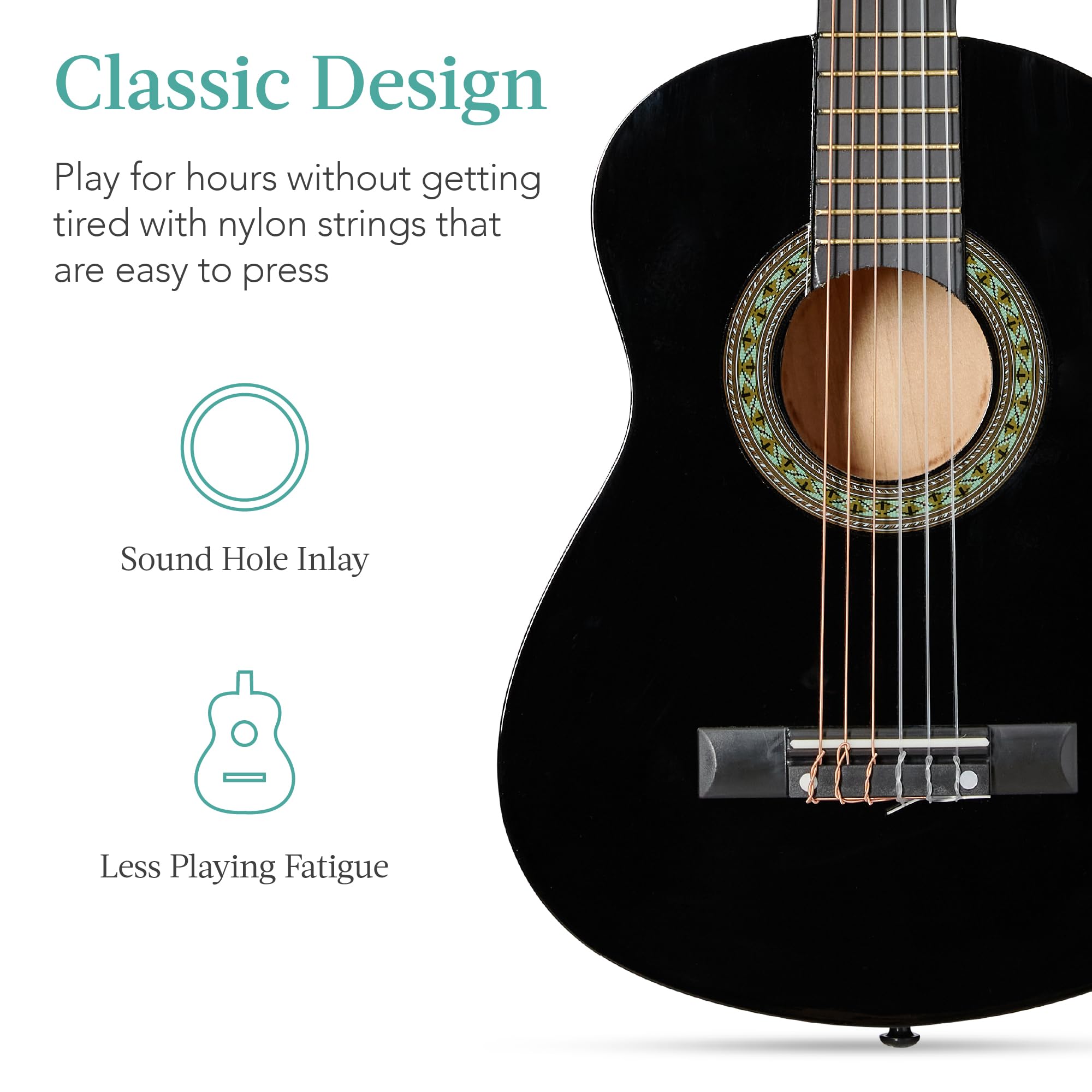 Best Choice Products 30in Kids Acoustic Guitar Starter Kit - Black Beginner Guitar with Strap, Case, Extra Strings & Rosette Inlay - Perfect for Children's Music Lessons, Birthday Gifts & Home Practice