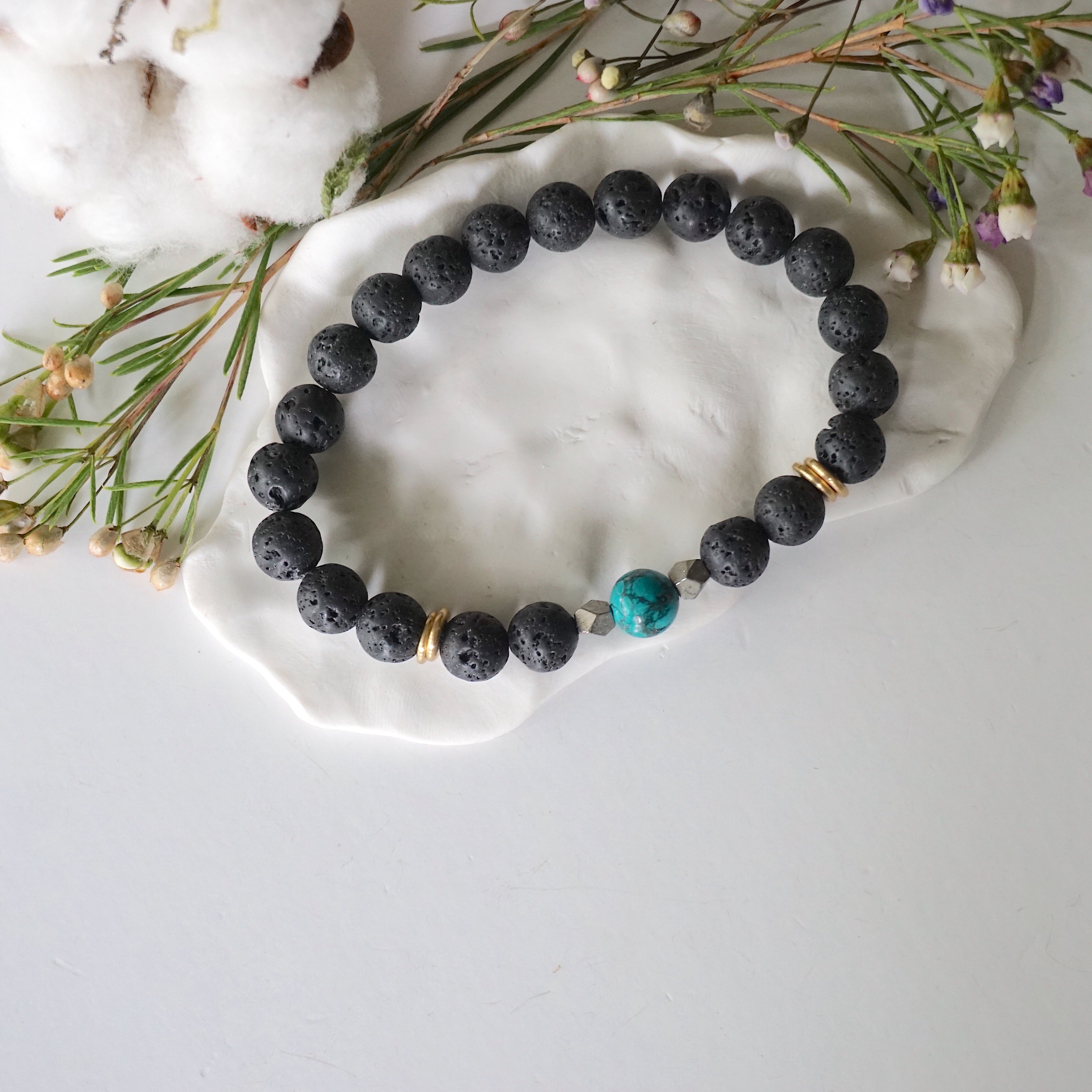 Turquoise and Lava Stone Healing Crystal Mala Bracelet - Meditation, Yoga & Spiritual Wellness Accessory