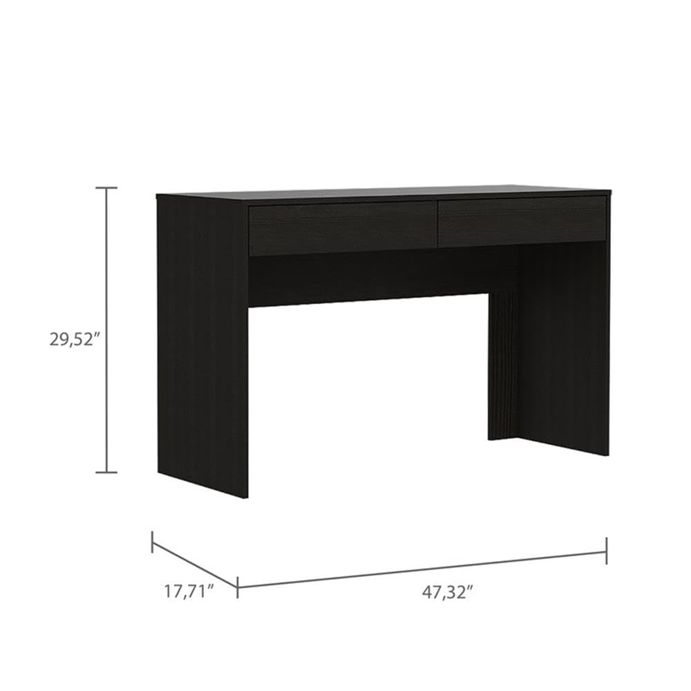 TUHOME Black Engineered Wood Computer Desk with 2 Drawers for Home Office