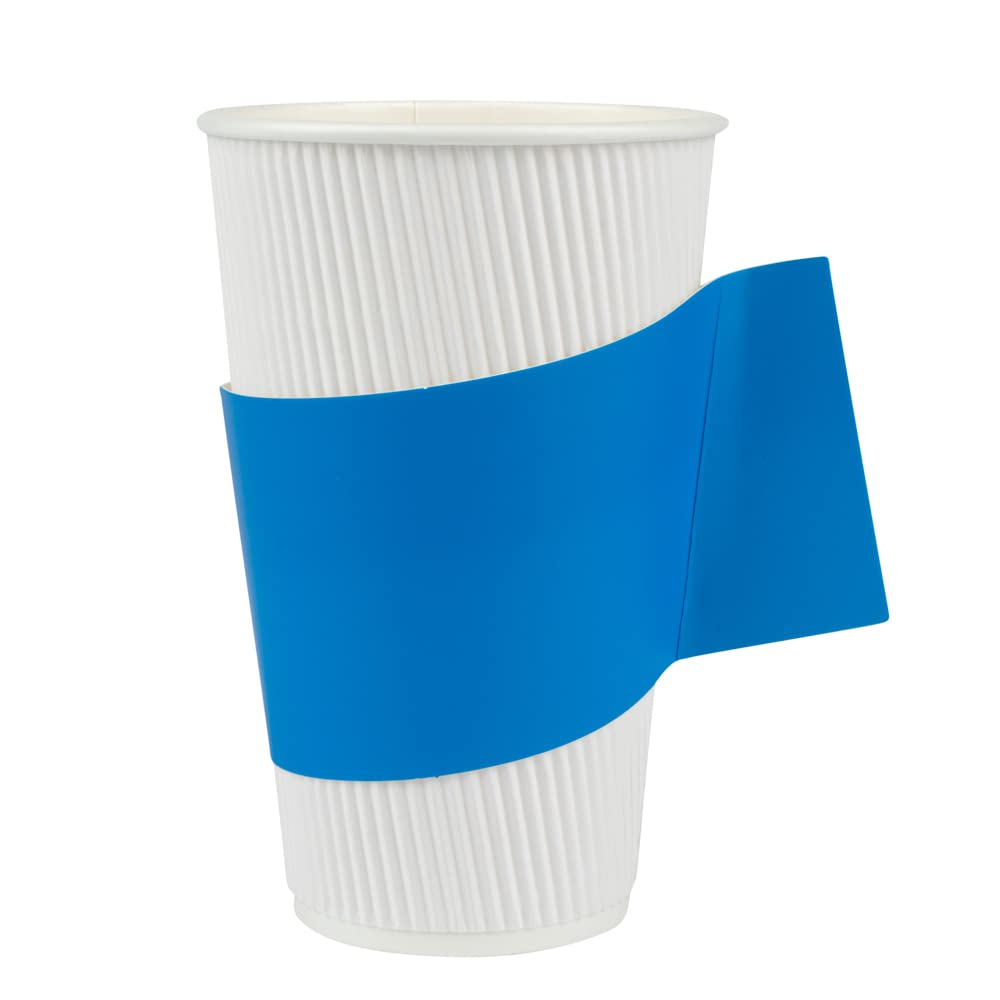 Restpresso Disposable Hot Coffee Cup Sleeves with Handle - 1000 Pack Blue Paper Cup Jackets for 12oz, 16oz & 20oz Cups (Cups Sold Separately) - Perfect for Coffee Shops, Cafes & Takeout Restaurants