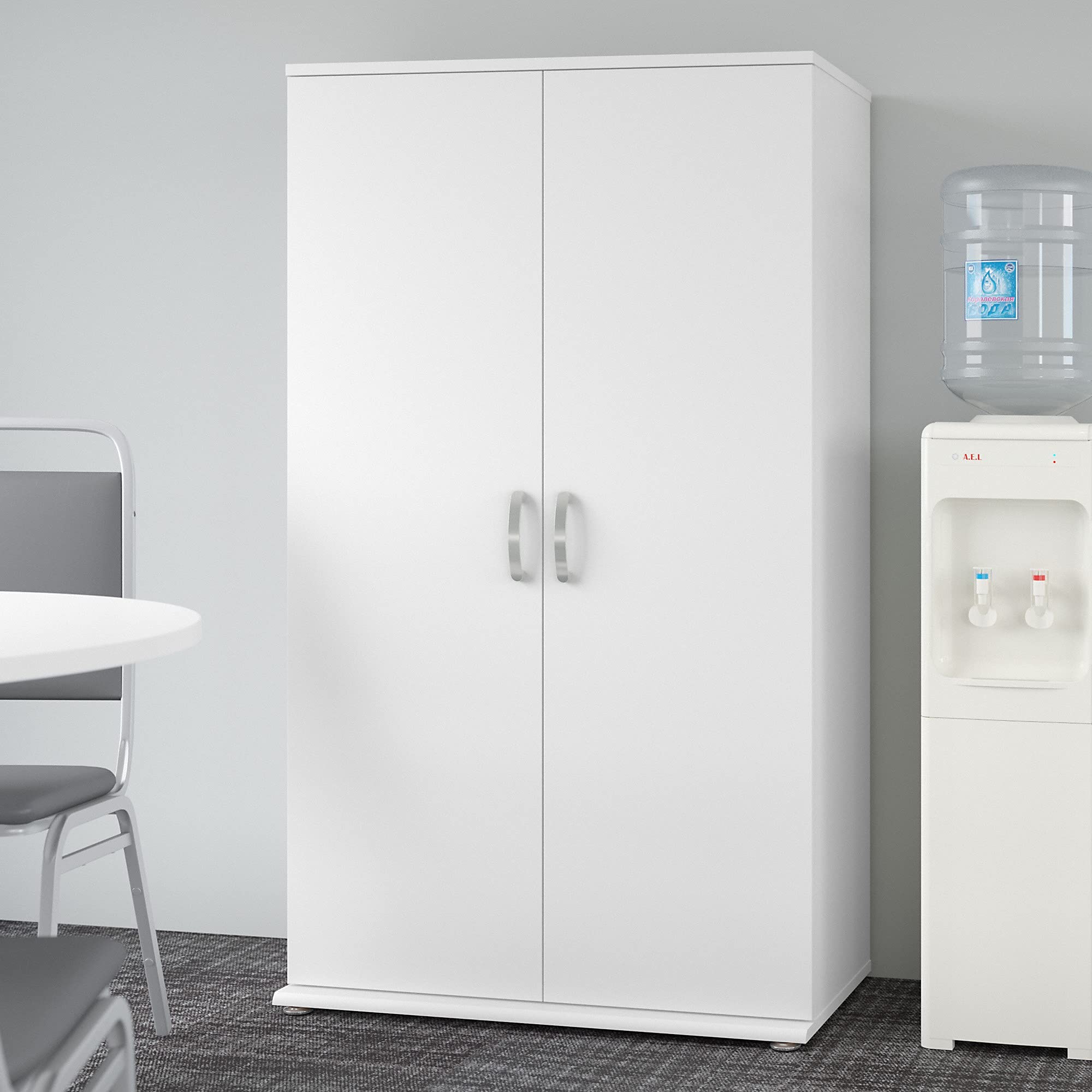 Bush Business Furniture Universal Tall Storage Cabinet with Doors & Adjustable Shelves - White - Perfect for Office, Home, or Classroom Organization