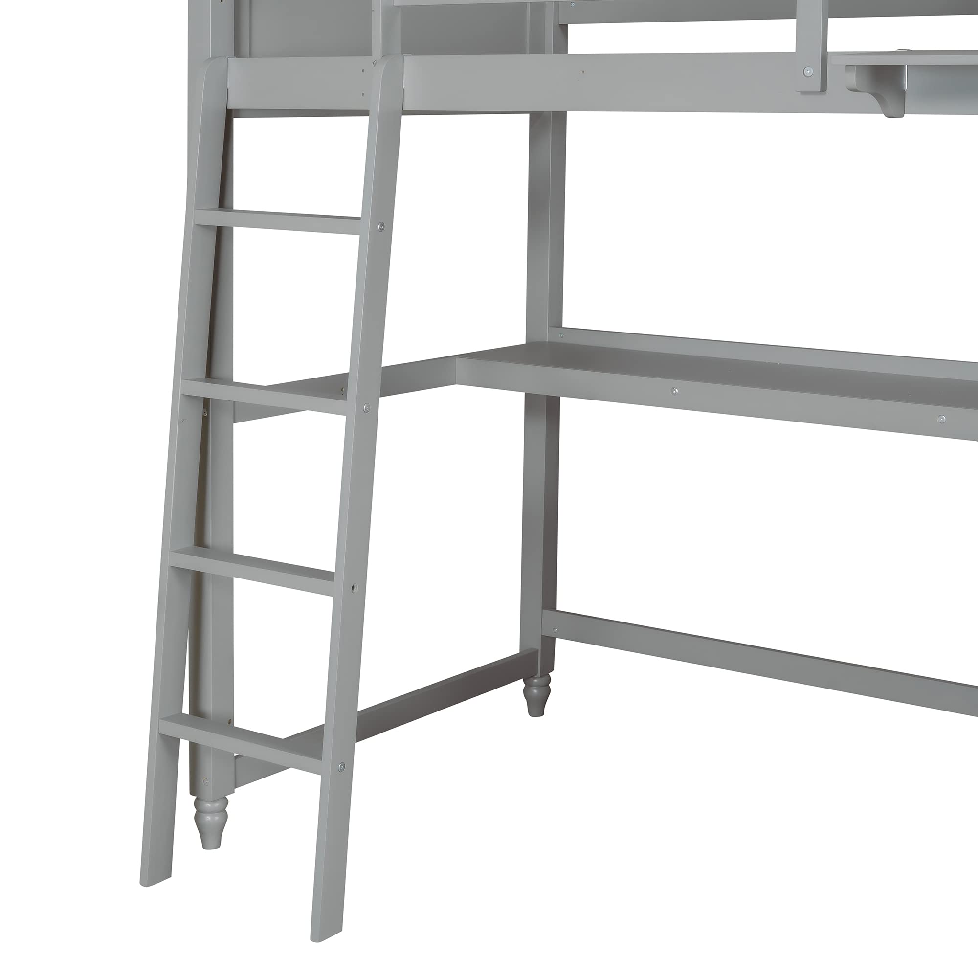 Twin Size Wooden Loft Bed Frame with Drawers, Desk & Shelves - Space-Saving Bunk Bed for Kids, Teens & Adults - Sturdy Gray Storage Loft Bed for Small Rooms, Dorms & Apartments - Perfect for Study, Sleep & Organization