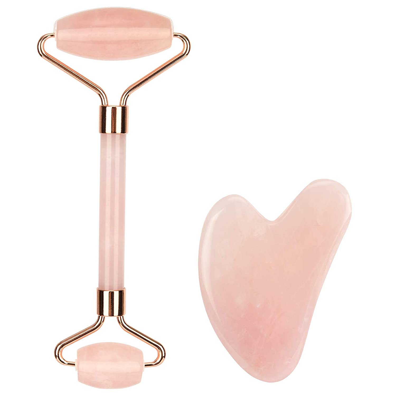 Natural Rose Quartz Jade Roller & Gua Sha Set - Facial Massage Tool for Skin Care, Anti-Aging, Puffiness Relief - Perfect for Daily Skincare Routine, Spa Treatment & Relaxation Therapy