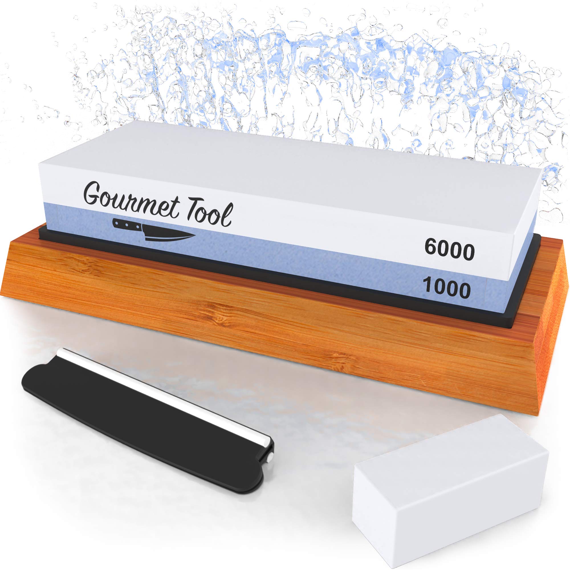 Premium Whetstone Knife Sharpener Set - 1000/6000 Grit Dual-Sided Sharpening Stone with Non-Slip Bamboo Base & Angle Guide - Professional Kitchen Knife Sharpening Tool for Chefs - Perfect Gift for Home Cooks & Culinary Enthusiasts - Ideal for Kitchen, Camping, Hunting & Outdoor Cooking