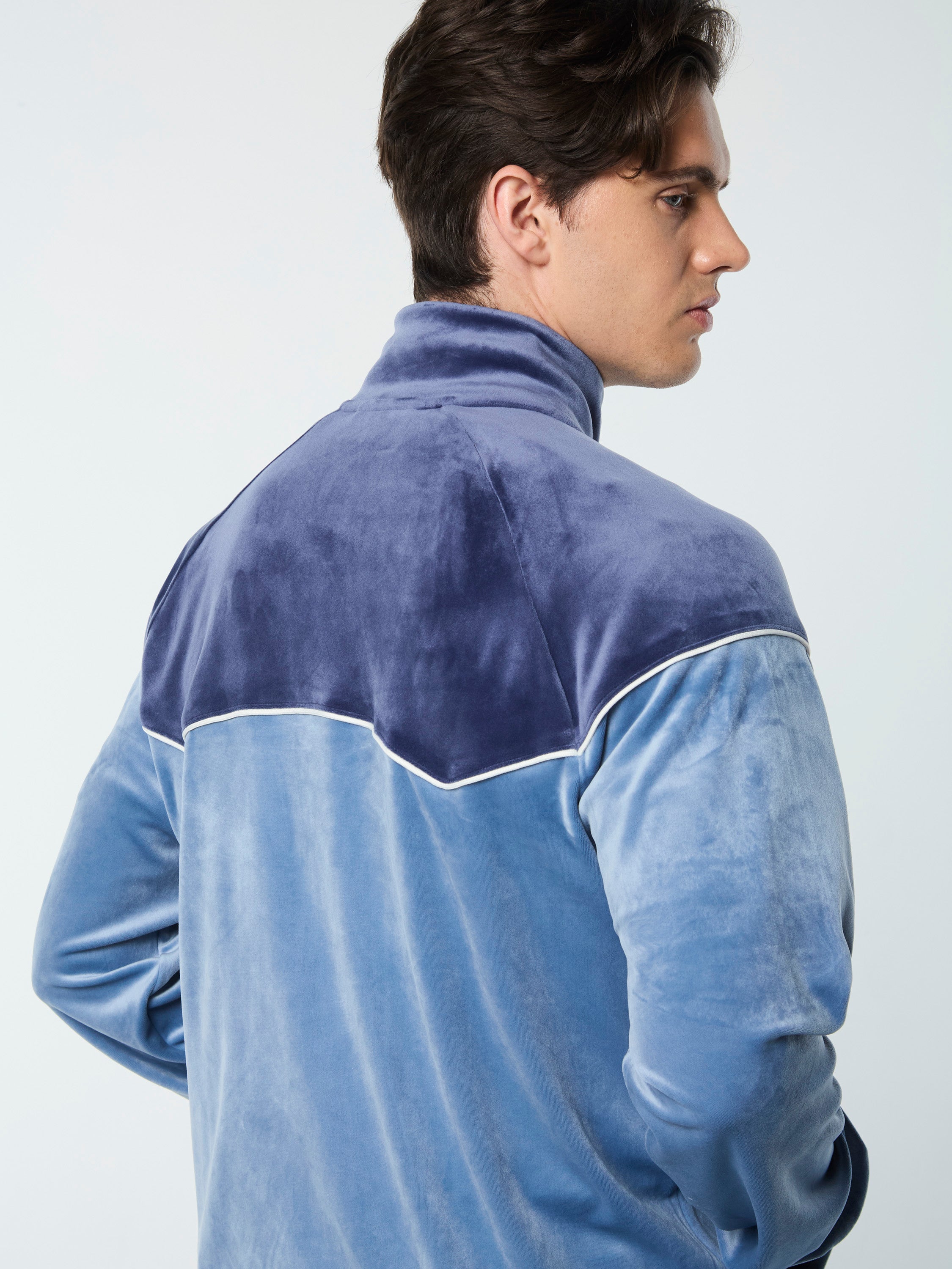 Cielo Velour Track Jacket in Faded Denim | Stylish Women's Casual Wear for Running, Gym & Street Fashion