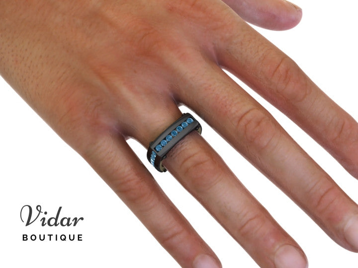 Exquisite Black Gold Blue Diamond Wedding Ring for Women - Elegant Engagement & Bridal Jewelry - Perfect for Proposals, Anniversaries, and Special Occasions