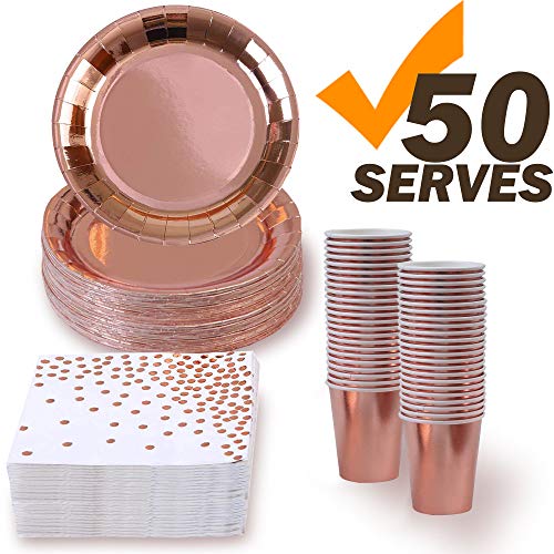 Rose Gold Plates, Cups, Napkins (50 serves)
