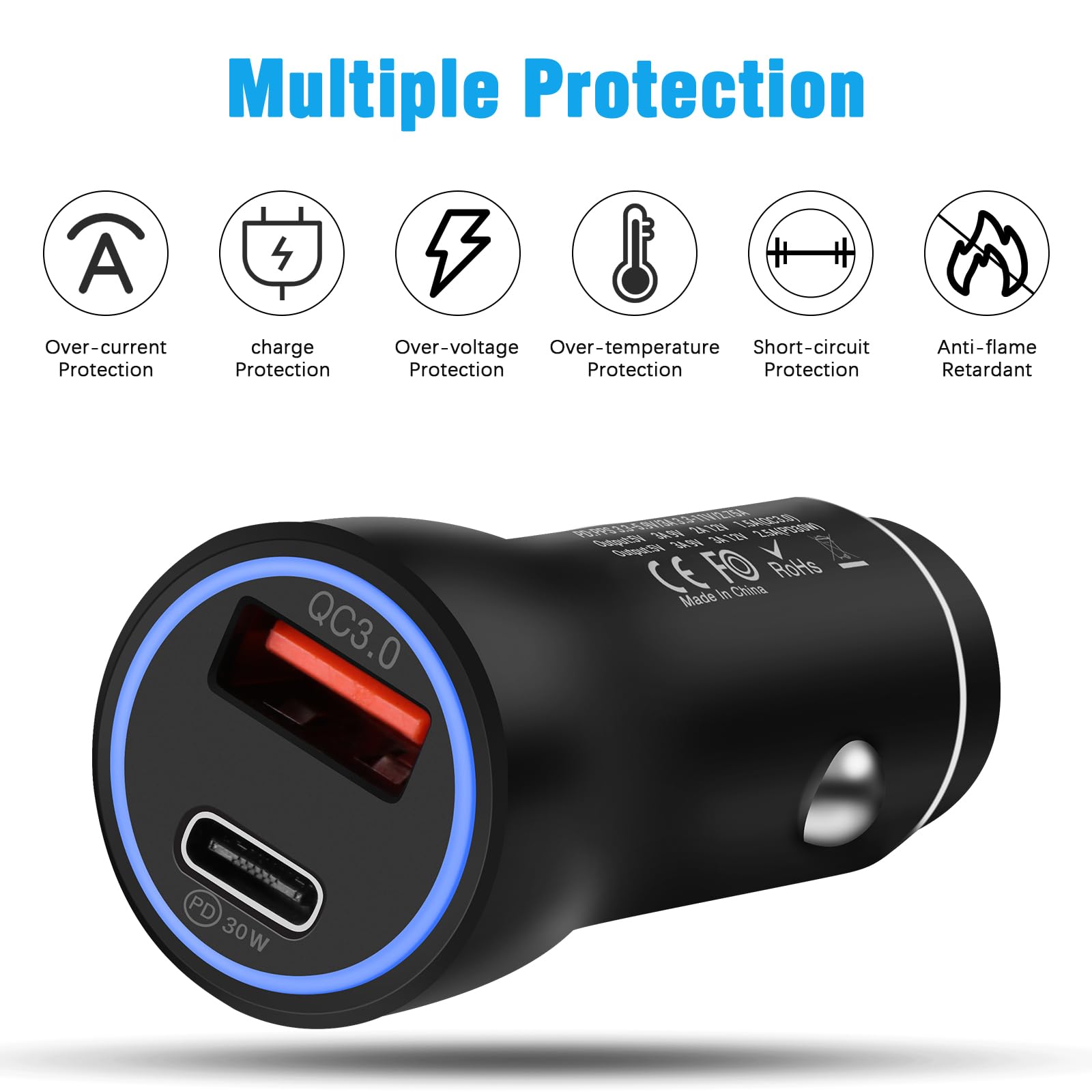 20W PD & 18W QC Fast Car Charger for iPhone 14/13/12 & Samsung Galaxy - Quick Charge Adapter for Road Trips & Daily Commutes