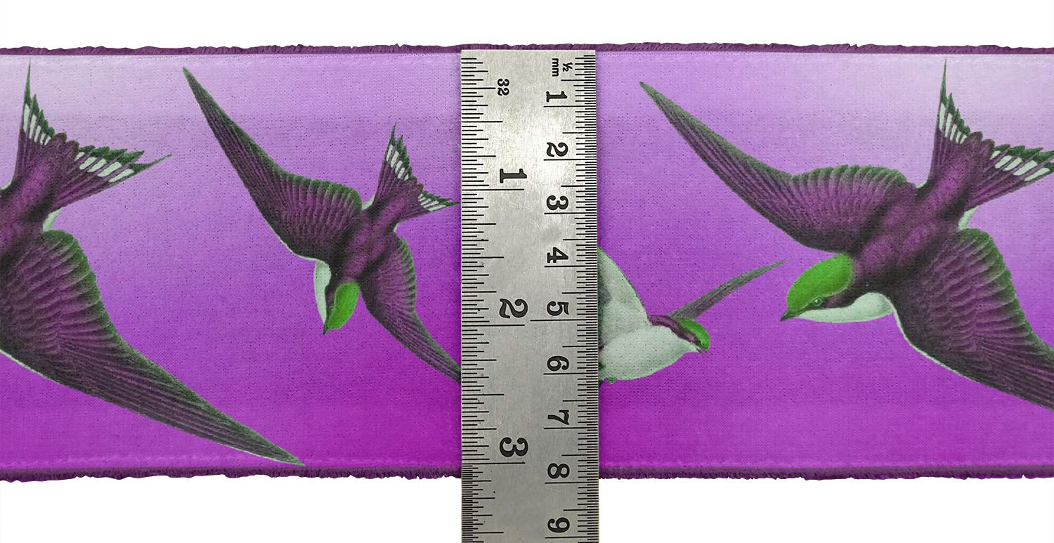 Purple Flying Swallow Bird Printed Velvet Ribbon Trim - 9 Yards x 3 Inches Wide for Sewing, Crafts & DIY Accessories | Perfect for Costume Design, Gift Wrapping & Home Decor