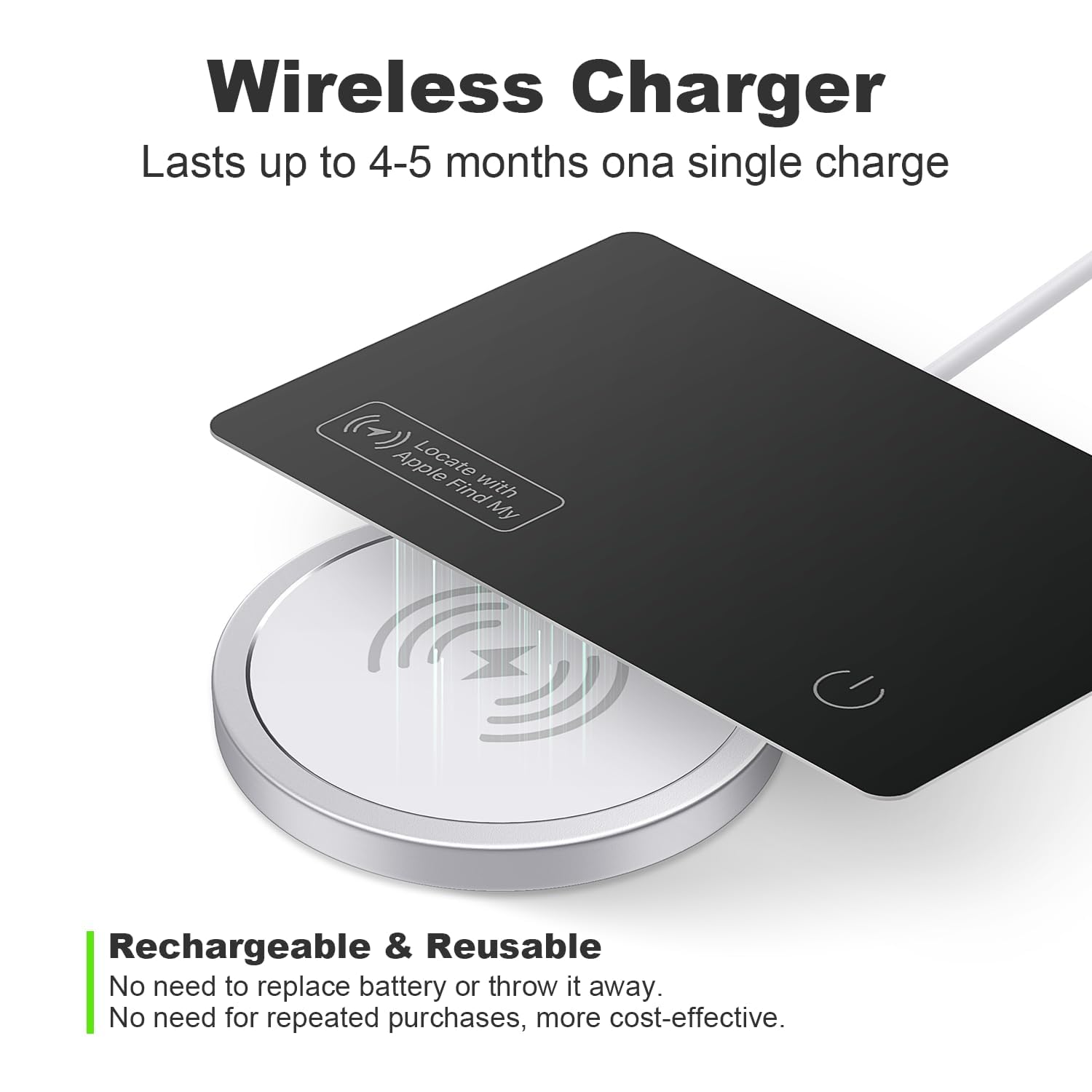 VINGNUT Wireless Rechargeable Wallet Tracker Card - Ultra Slim Design, Compatible with Apple Find My (iOS) for Wallet, Phone, Passport & Luggage Tracking - Perfect for Travel, Work & Daily Use (1 Pack)