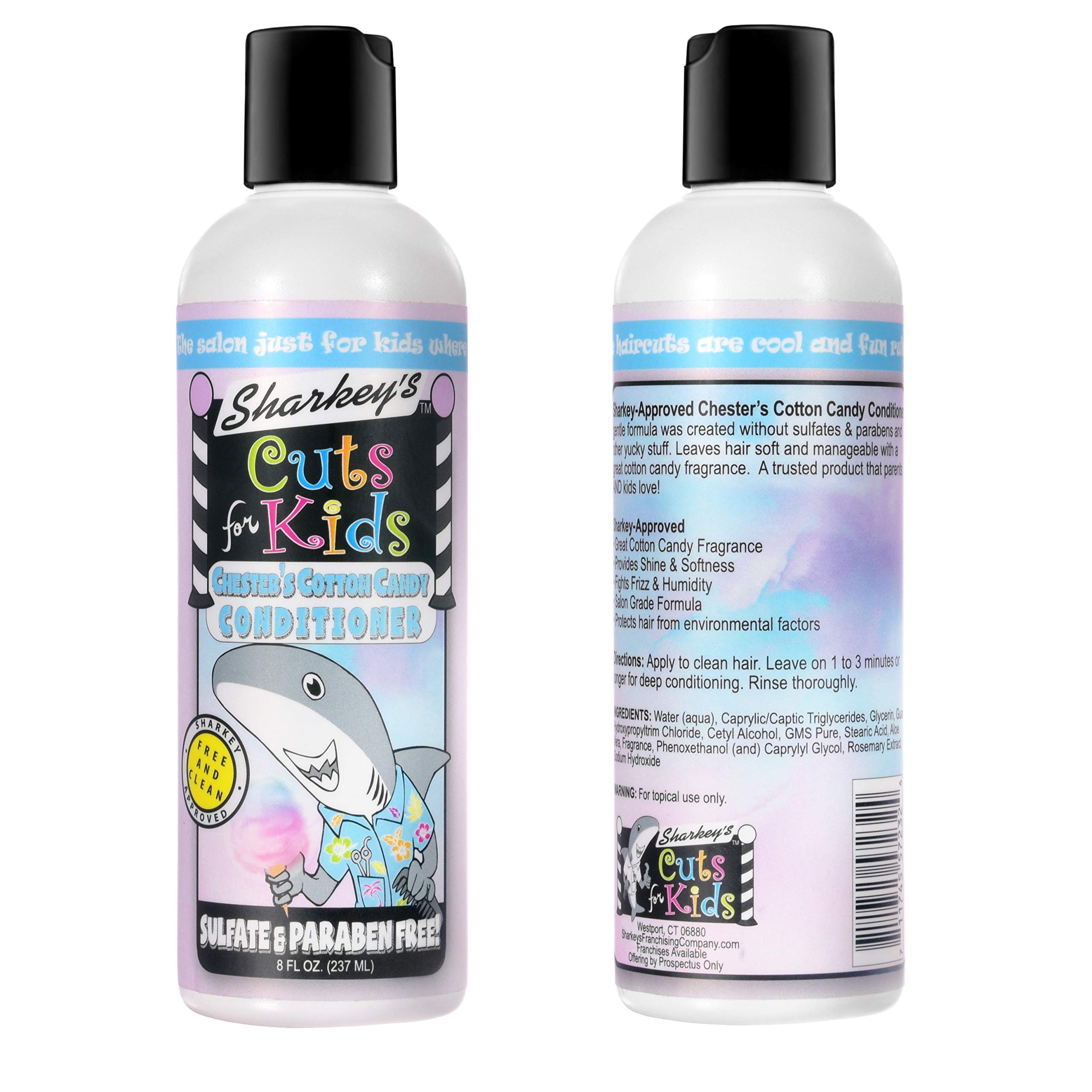 Sharkey's Cotton Candy Scented Kids Shampoo & Conditioner Set with Baby Shark Plush Backpack Clip or Lunchbox Clip - Sulfate & Paraben Free for Gentle Hair Care - Perfect for School, Travel & Daily Bath Time Fun