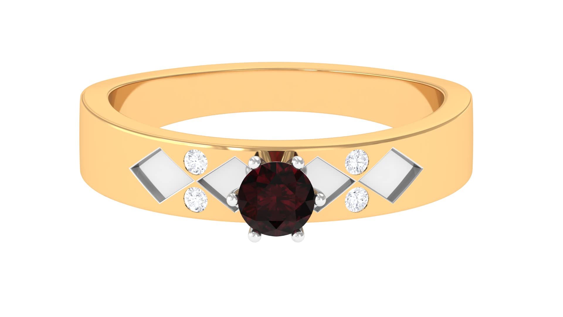 4mm Solitaire Garnet Ring with HI-SI Diamond Accents - 14K Two-Tone Gold Engagement Ring (AAA Quality) | Perfect for Anniversary Gifts, Valentine's Day & Special Occasions