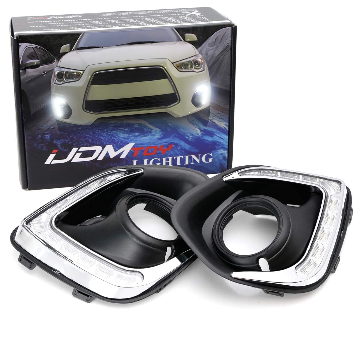 iJDMTOY Xenon White LED Daytime Running Lights for 2013-2015 Mitsubishi Outlander Sport - OEM Fit DRL Bezel Assembly with 9 High Power LEDs - Enhanced Visibility & Safety for Daytime Driving