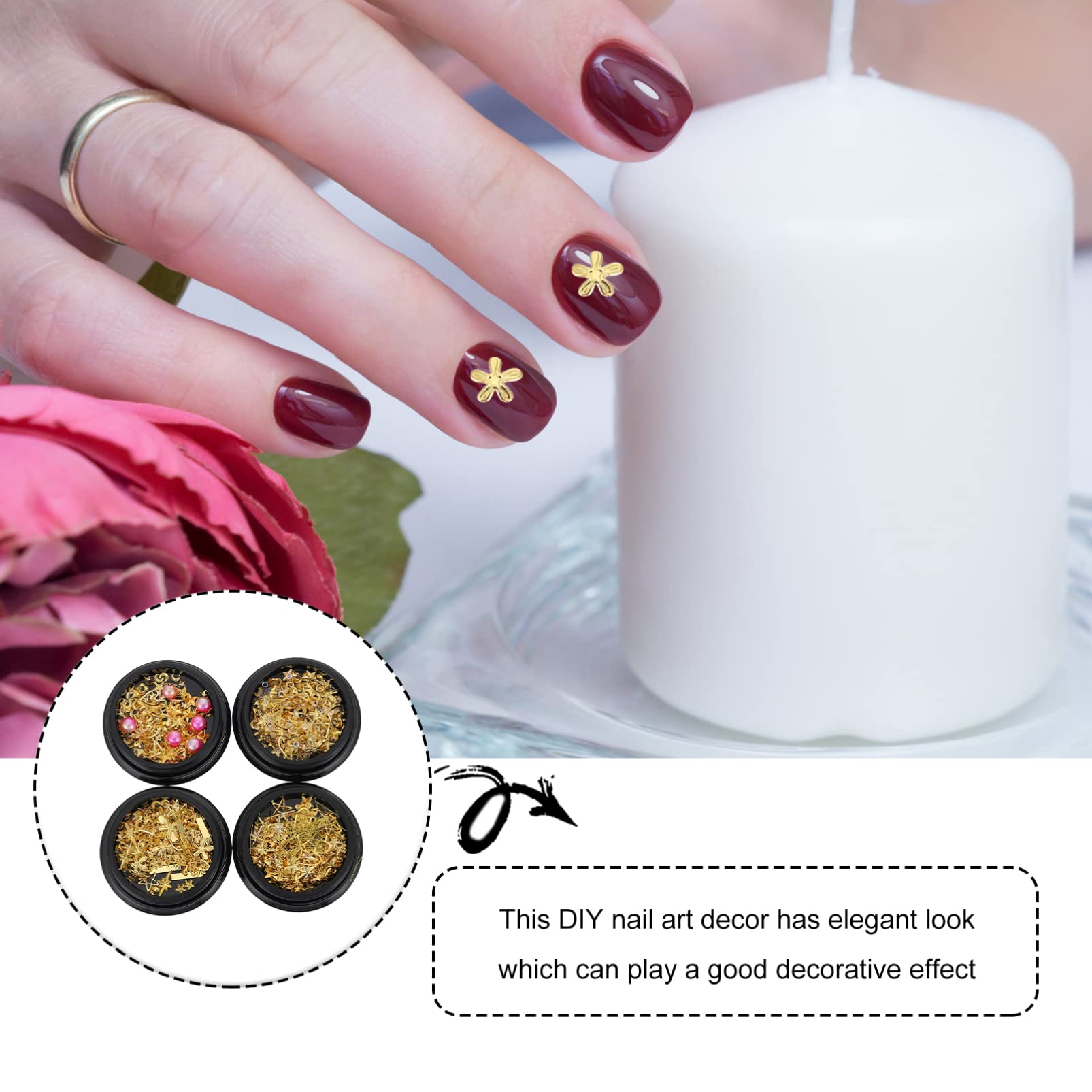 4 Boxes Nail Art Accessories Kit - DIY Manicure Metal Ornaments & Small Nail Decorations for Professional & Home Use - Perfect for Nail Salons, Parties & Gift Giving