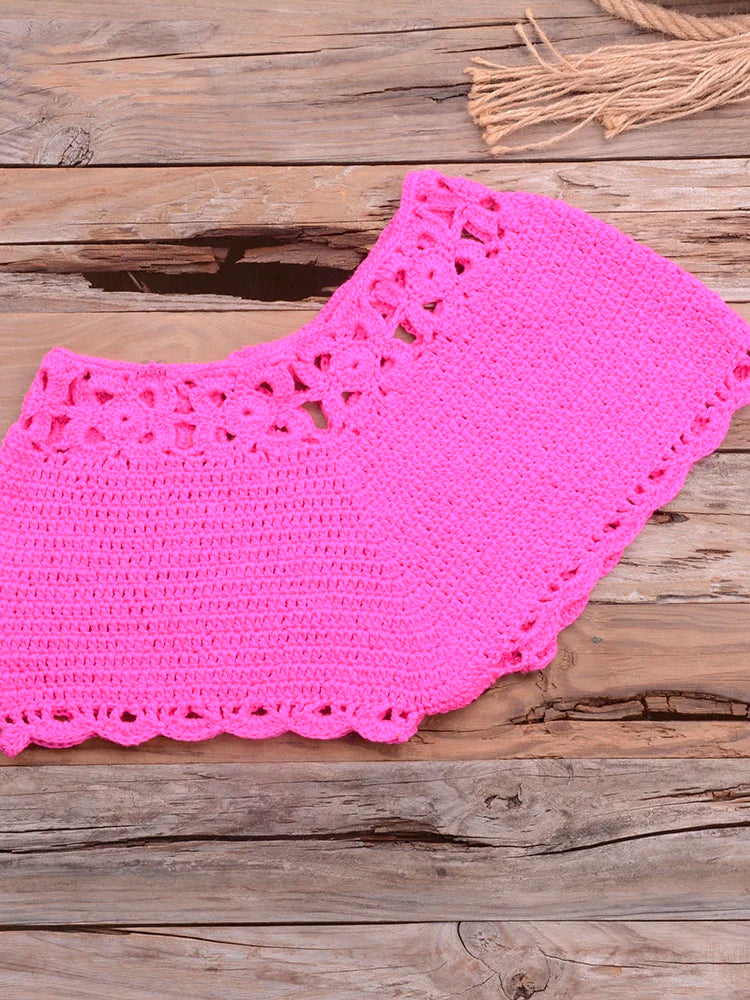 Handmade Crochet Bikini Set 2022 - Bohemian Off Shoulder High Neck Knit Swimwear for Women | Beach Vacation, Pool Party, Summer Fashion