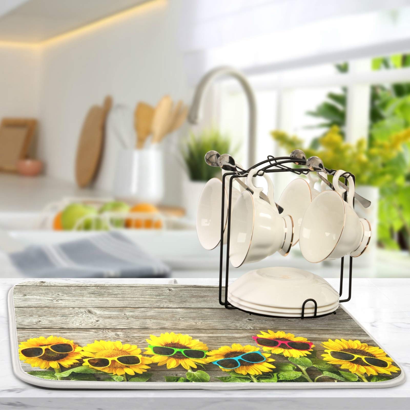 Sunflower Dish Drying Mat - 16x18 Inch Absorbent Microfiber for Kitchen Counter & Home Decor