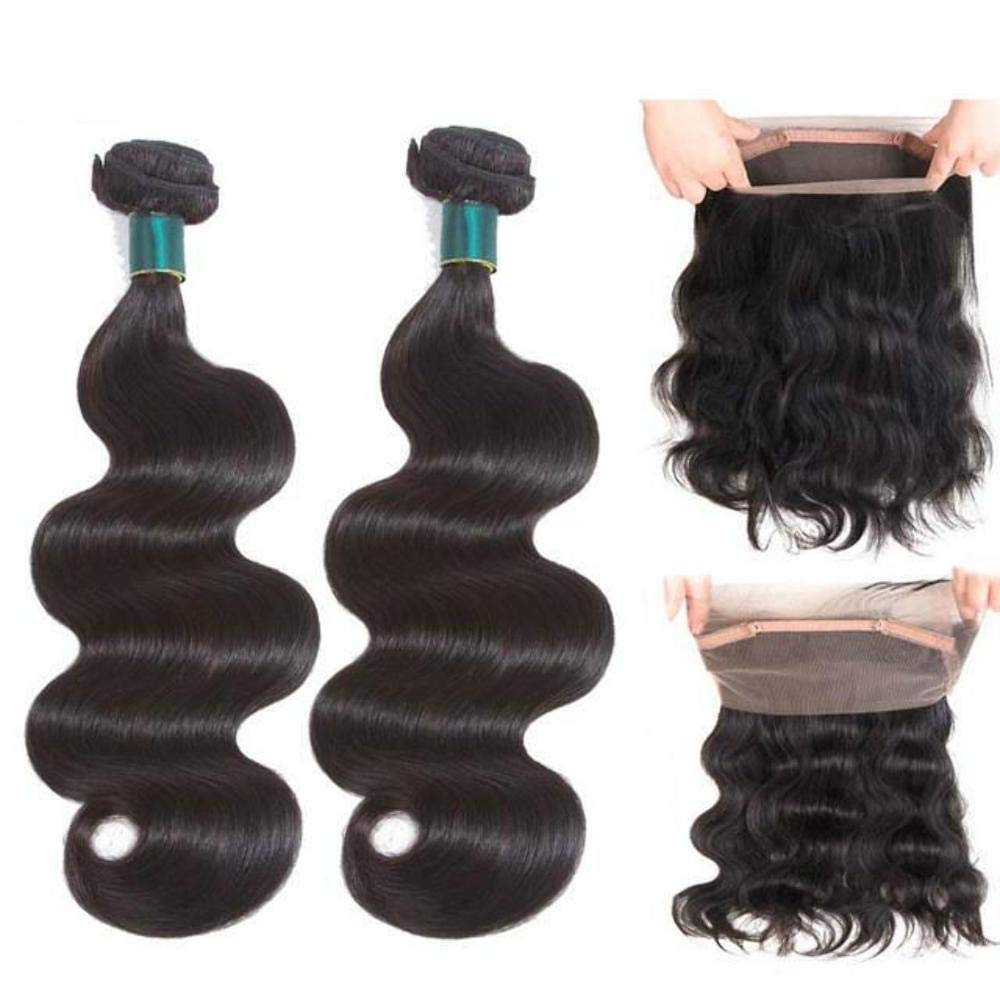 Ustar Natural Black Virgin Body Wave Hair Bundles with 360 Lace Frontal - Brazilian Human Hair Weave for Stunning Loose Waves, Perfect for Salon Styling & Everyday Glamour