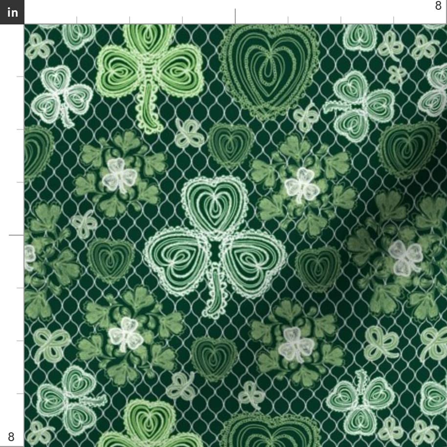 Irish Lace Dark Green Clover Hearts Shamrocks Printed Minky Fabric - Fat Quarter for Sewing Baby Blankets, Quilt Backing & DIY Plush Projects - Soft & Cozy Nursery Decor, St. Patrick's Day Crafts