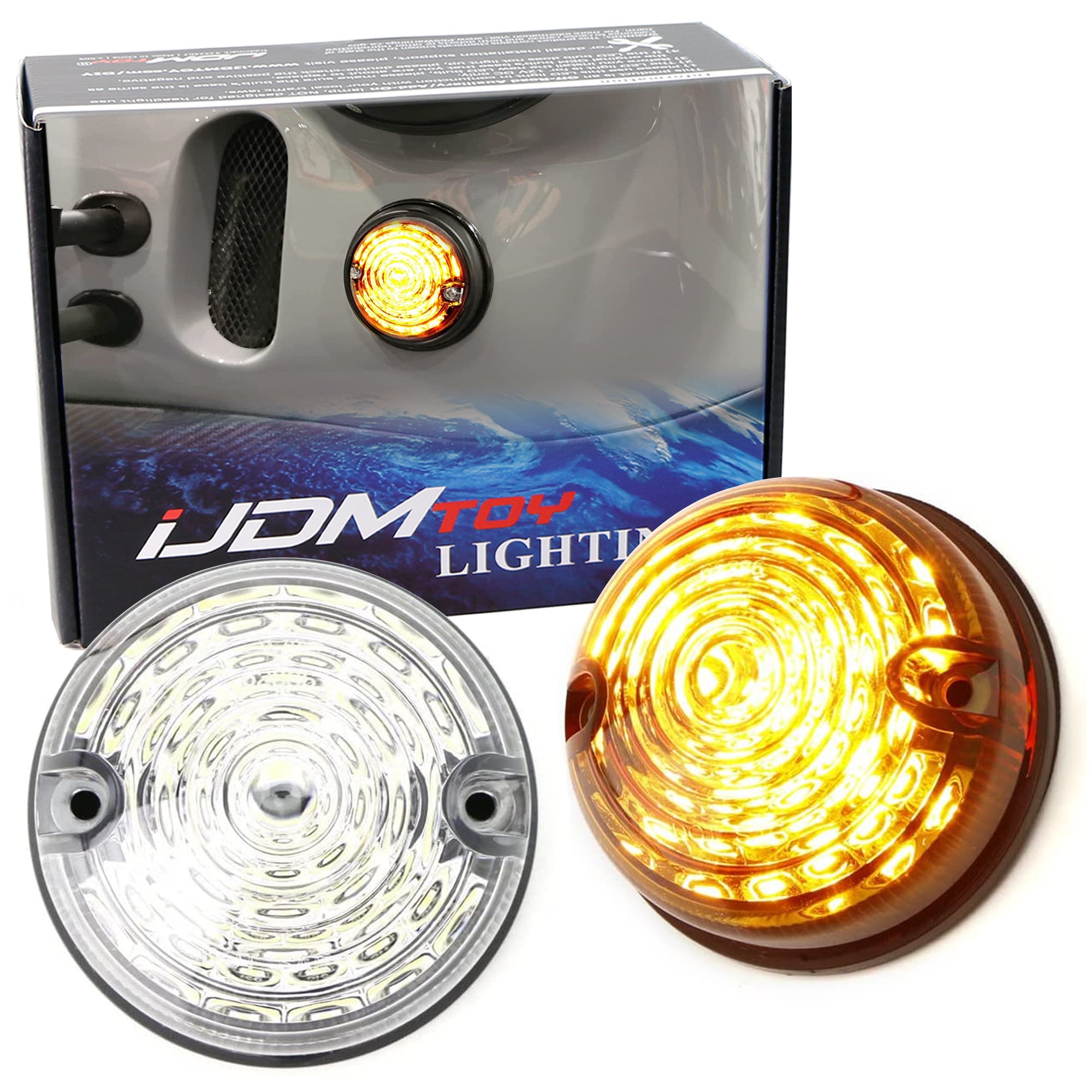Clear Lens Amber LED Side Markers & Signal Lights for Classic 50s 60s Cars - Flush Mount Design for Vintage Vehicle Restoration & Nighttime Safety Driving