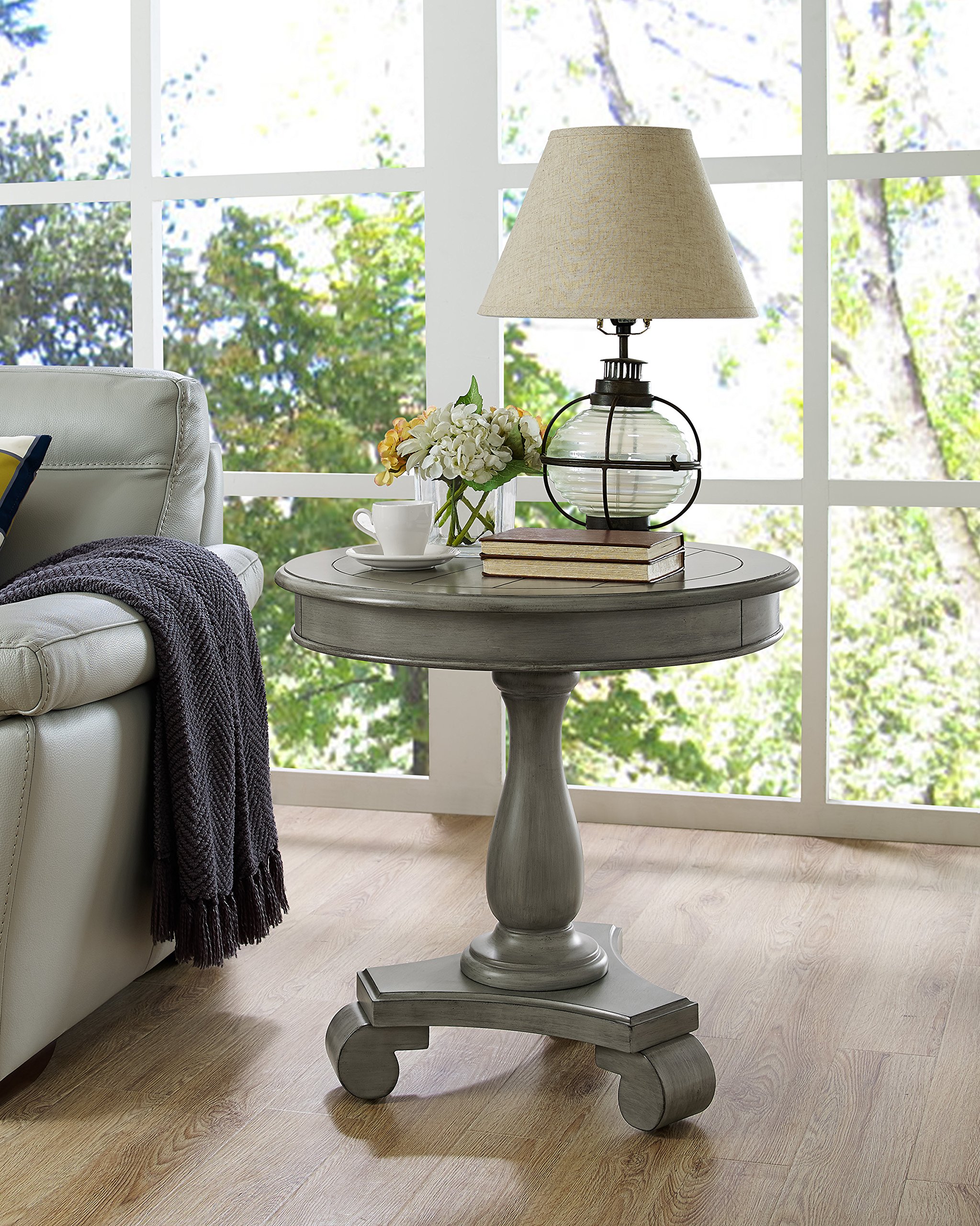 Roundhill Furniture Rene Contemporary Wood Pedestal Side Table - Gray Finish, Modern Accent Table for Living Room, Bedroom or Office - Perfect for Holding Lamps, Books & Decor
