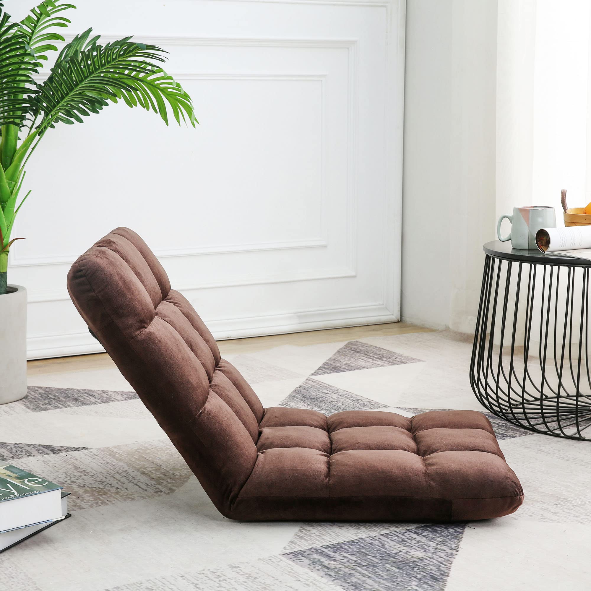 42-Position Adjustable Backrest Floor Sofa Chair - Upholstered Lounge Chair for Meditation, Reading & Gaming - Foldable Lazy Chair for Living Room, Bedroom & Home Theater (Brown) - Perfect for Relaxation, Yoga & Movie Nights