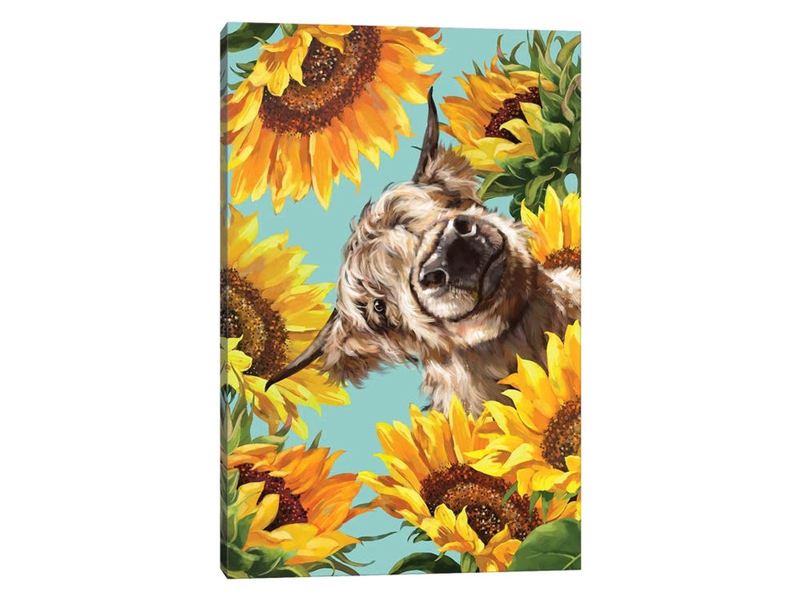 Sunflower Wall Art - Framed Highland Cow with Sunflowers Canvas Print for Kitchen & Room Decor, 24x36 Inch Floral Painting - Perfect for Farmhouse, Living Room & Bedroom Wall Decoration