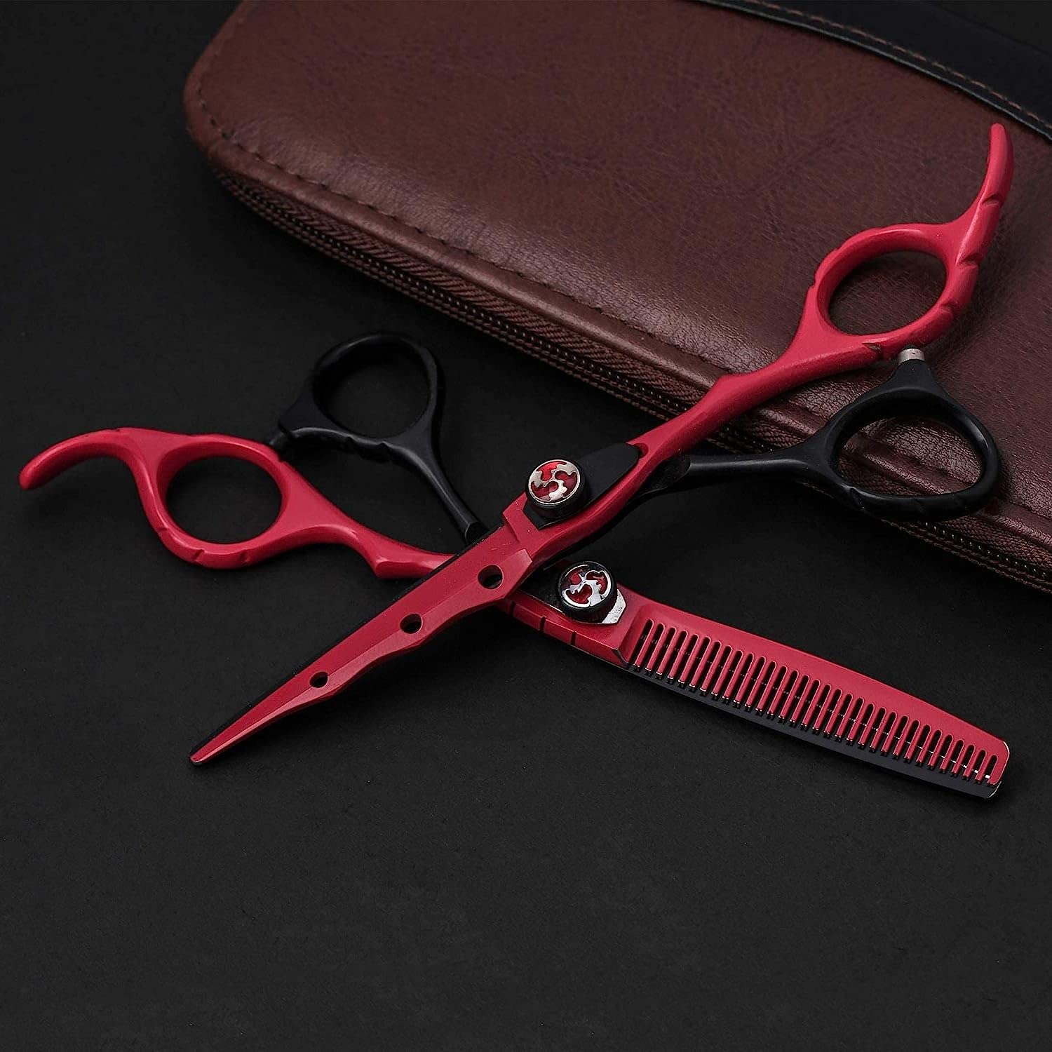 Professional Hair Cutting Scissors 6 Inch - Salon Barber Shears for Adults & Kids, Stainless Steel Hairdressing Scissors with Safety Tips (Red) - Perfect for Home Haircuts, Styling & Professional Salon Use