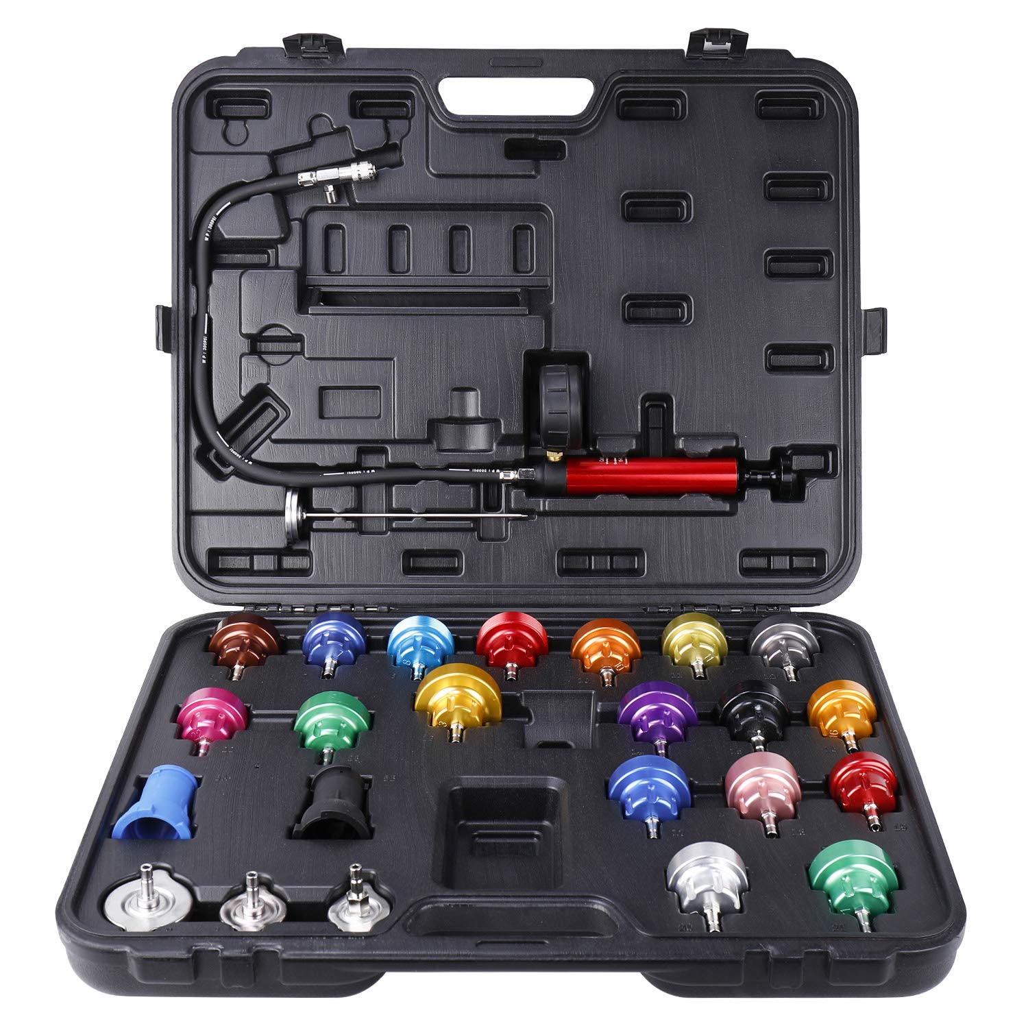 25pcs Cooling System Radiator Cap Pressure Tester Kit - Professional Automotive Diagnostic Tool for Car, Truck & SUV Engine Maintenance (Ideal for Mechanics & DIY Enthusiasts)
