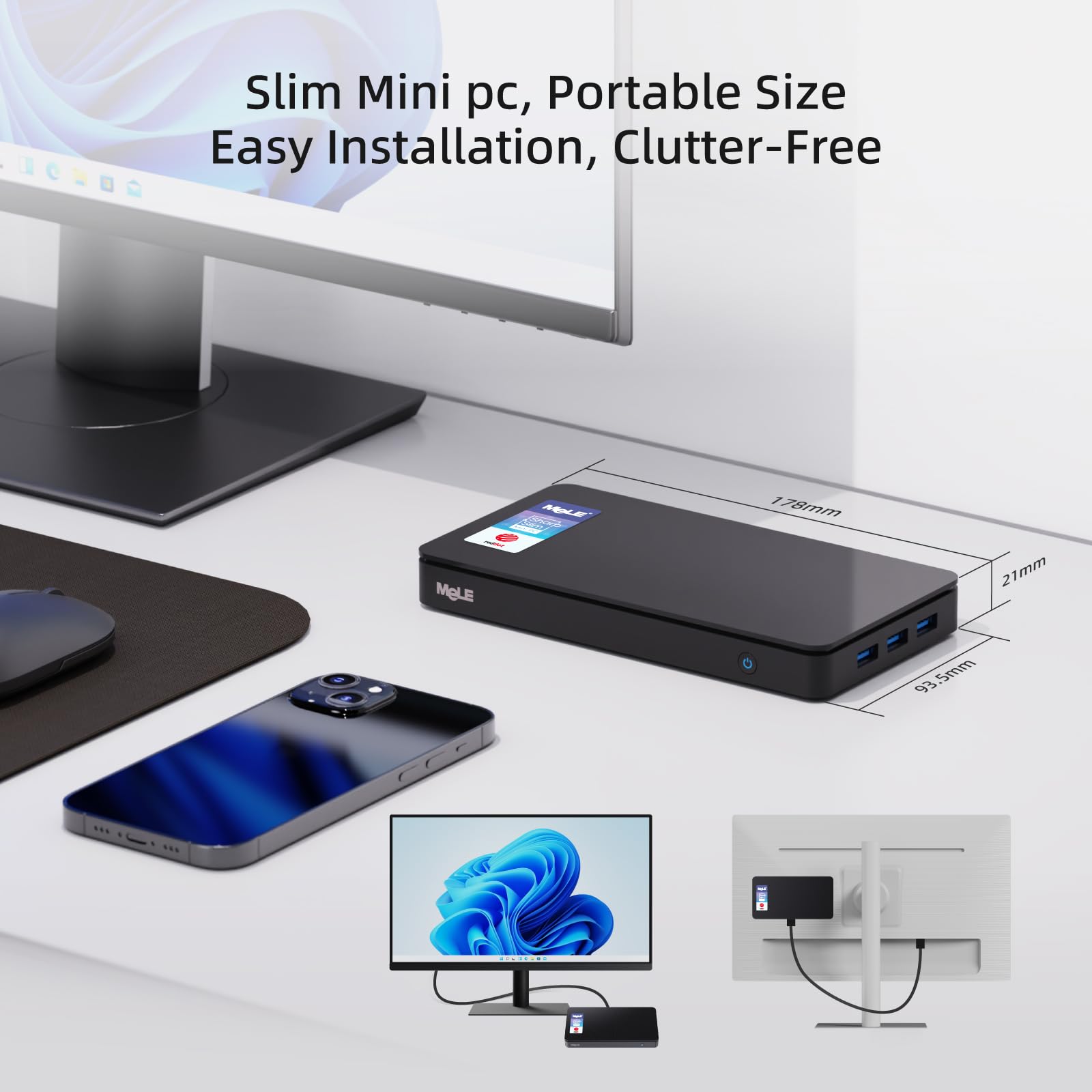 MeLE Overclock3C N5095 Mini PC - 16GB RAM, 512GB SSD, Micro Desktop Computer for Business, Education & Home | Triple 4K HDMI Display, USB-C, WiFi 6, Gigabit Ethernet, BT5.2 | Perfect for Office Work, Online Learning & Home Entertainment