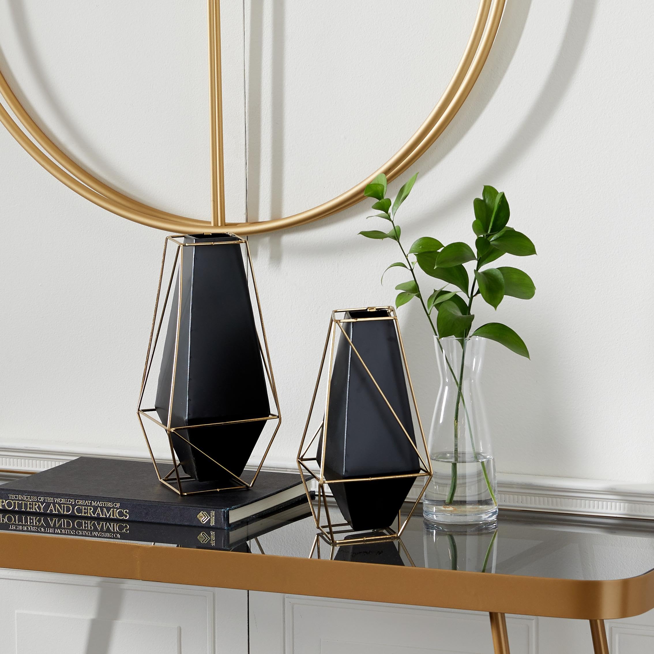 Deco 79 Modern Metal Vase Set of 2 - Black & Gold Wire Accent Flower Vases for Home Decor (11