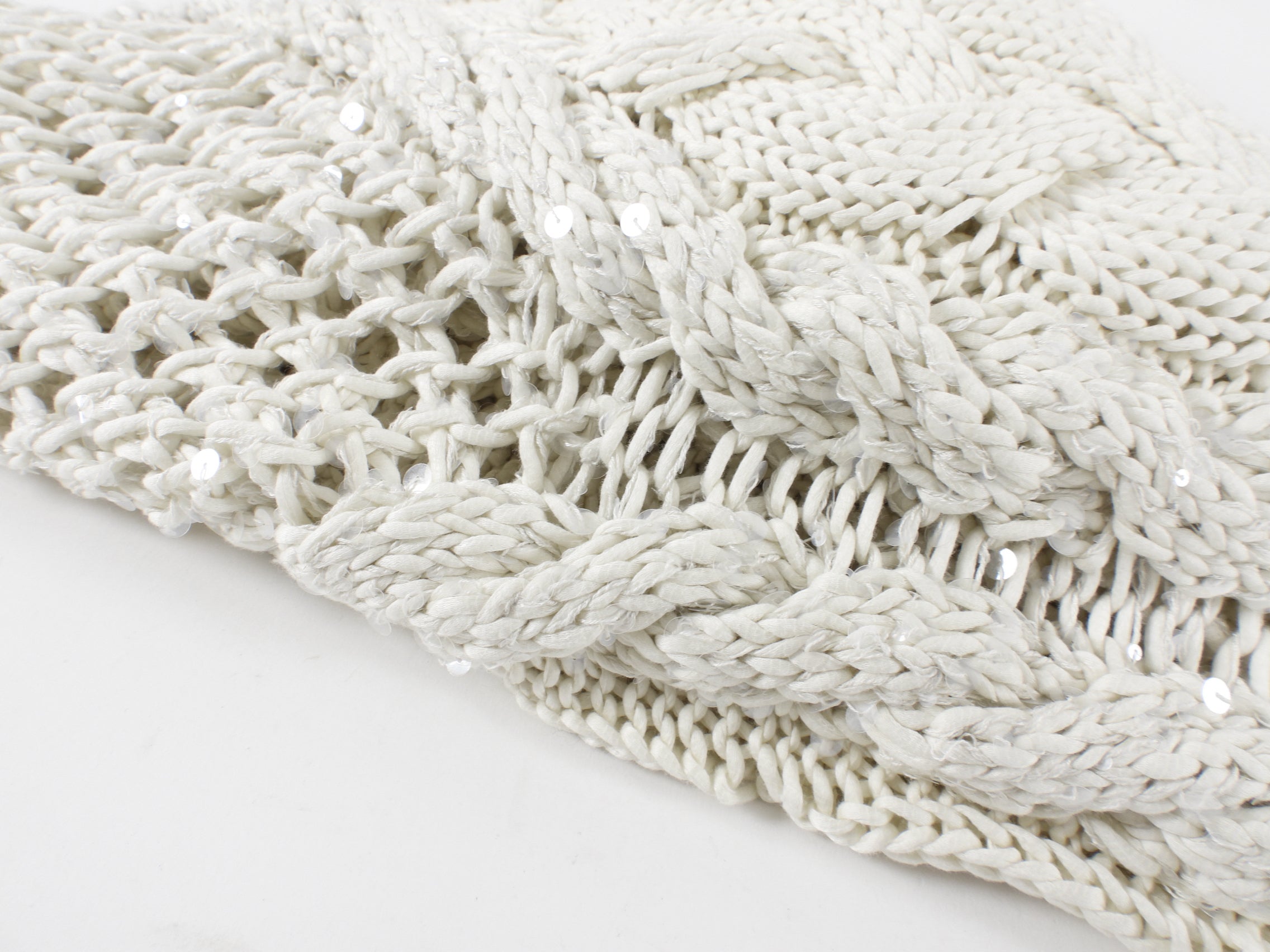 Brunello Cucinelli Ivory Cotton Cable Knit Sequin Sweater Women's Size S (US 2/4) - Elegant Winter Pullover for Holiday Parties & Office Wear