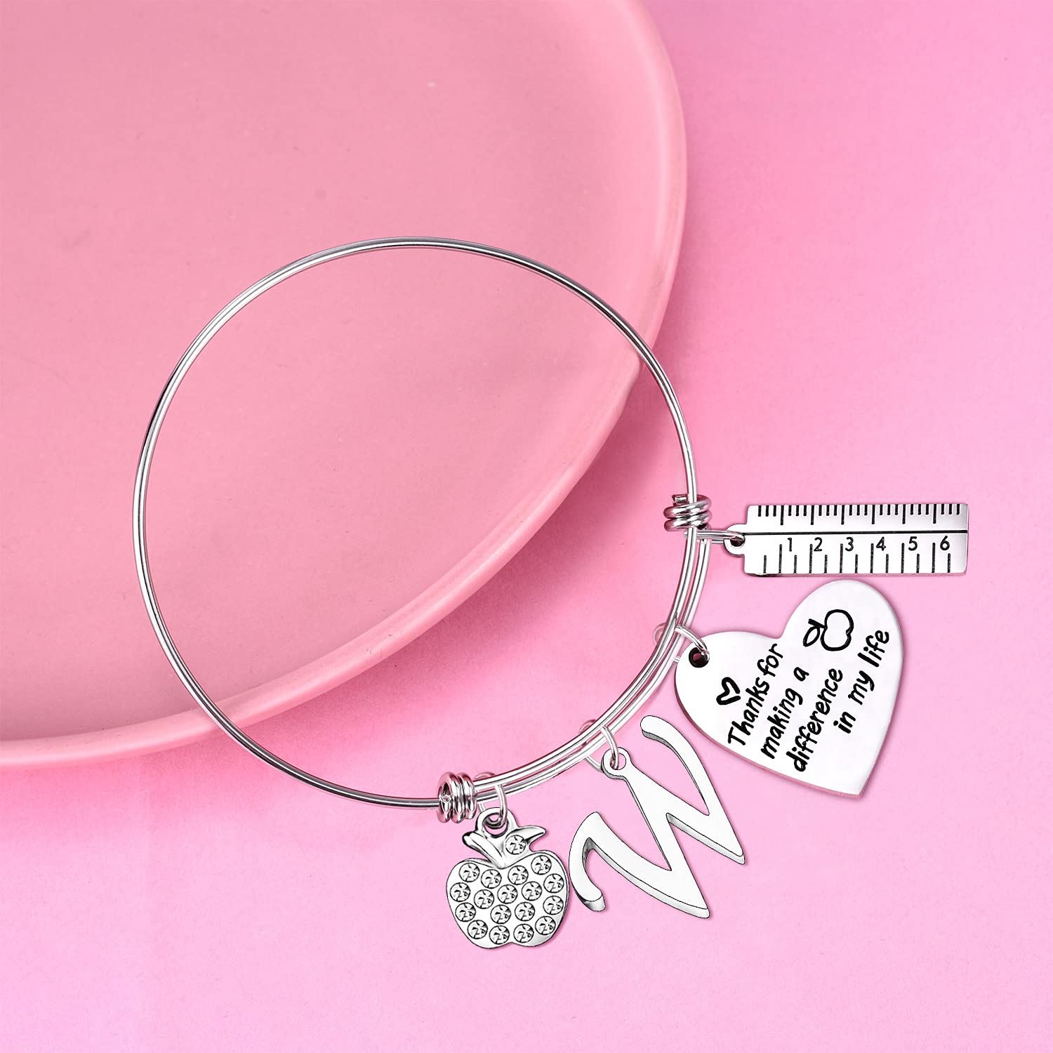NZNZTONT Personalized Teacher Bracelet with Initial - Thoughtful Teacher Appreciation Gift for Women Educators - Perfect for End of Year, Christmas, or Thank You Gifts for Teachers