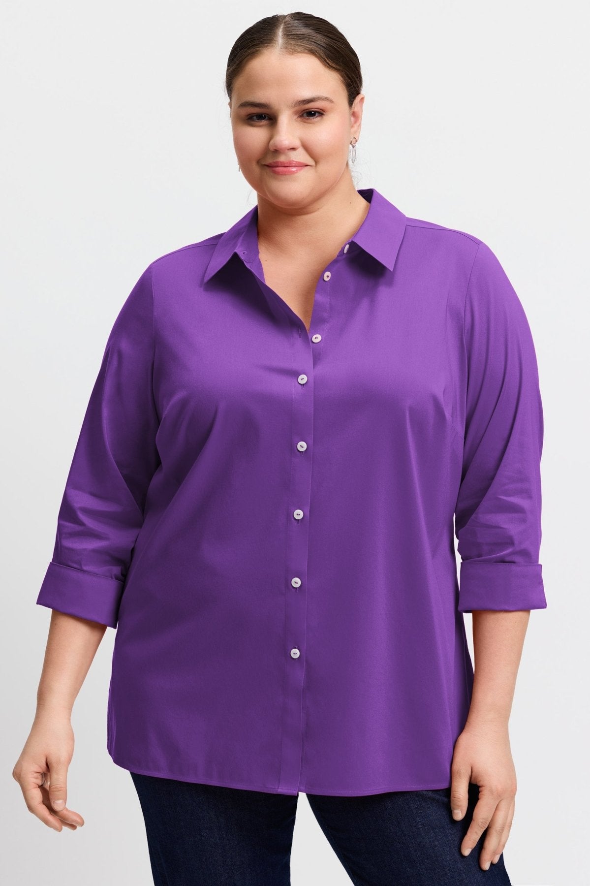 Evelyn Plus No Iron Stretch 3/4 Sleeve Shirt for Women - Wrinkle-Free Comfort Fit Blouse for Office, Travel & Casual Wear