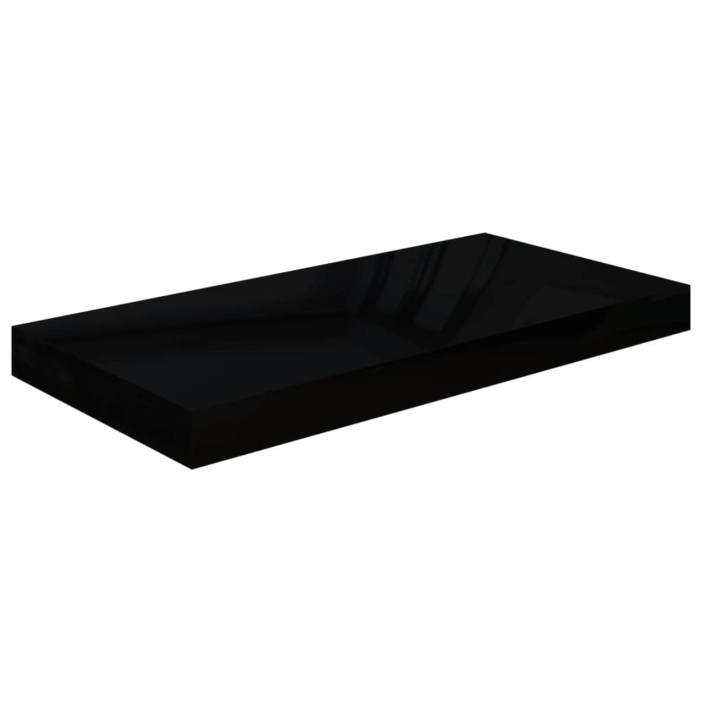 Floating Shelves Wall Mounted - Modern Decorative Wall Shelves for Bedroom & Living Room - High Gloss Black MDF Floating Shelf 19.7
