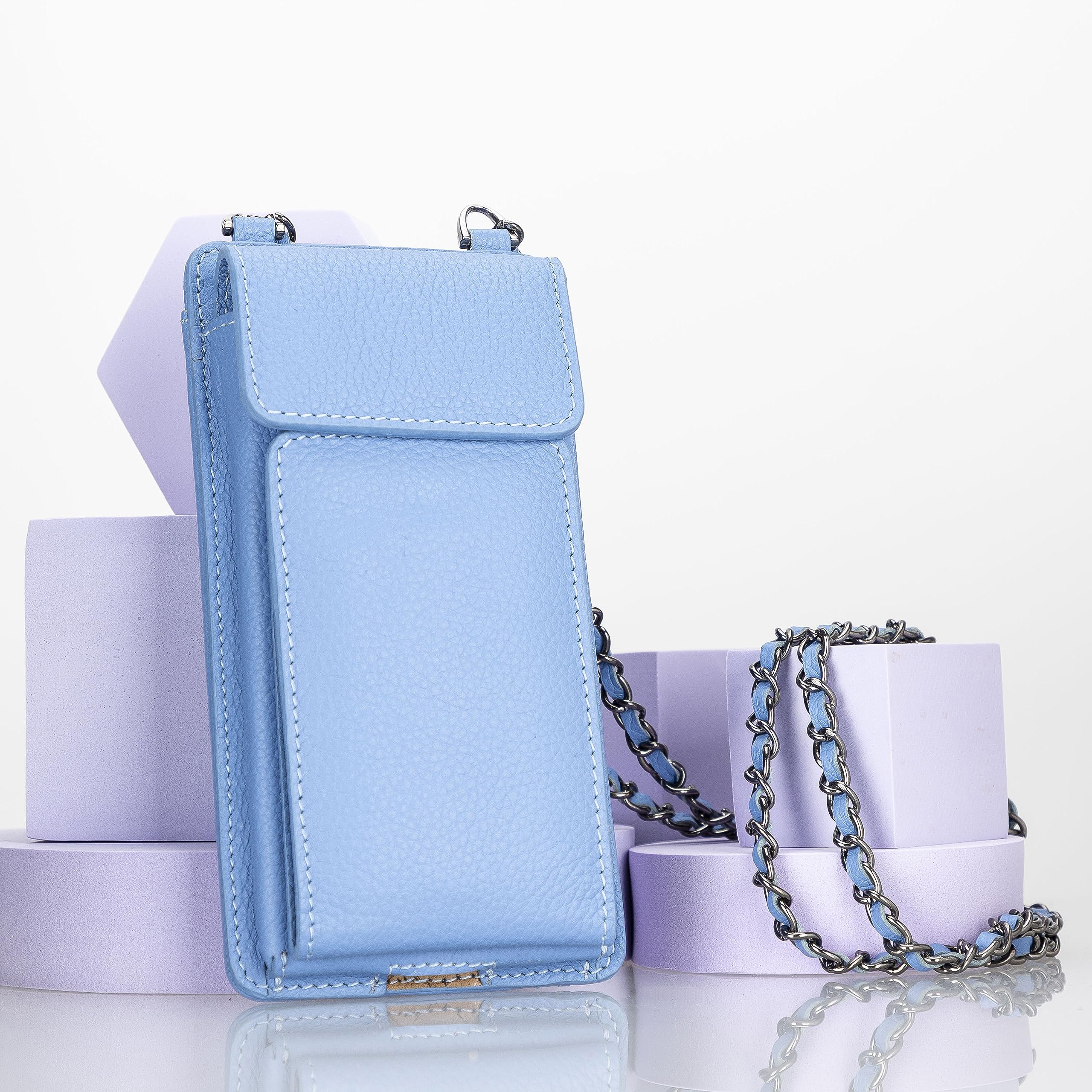 VENOULT Crossbody Wallet for iPhone 15 Pro MAX/14 Pro/13 Pro MAX - Women's Zippered Shoulder Bag with Card Holder & Chain Strap (Fits Phones up to 6.9
