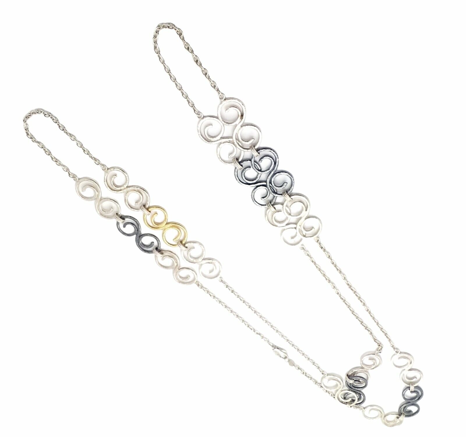 Authentic 24K Yellow Gold & Sterling Silver Long Curl Necklace - 46 Inch Elegant Dainty Chain for Women | Perfect for Weddings, Parties & Special Occasions