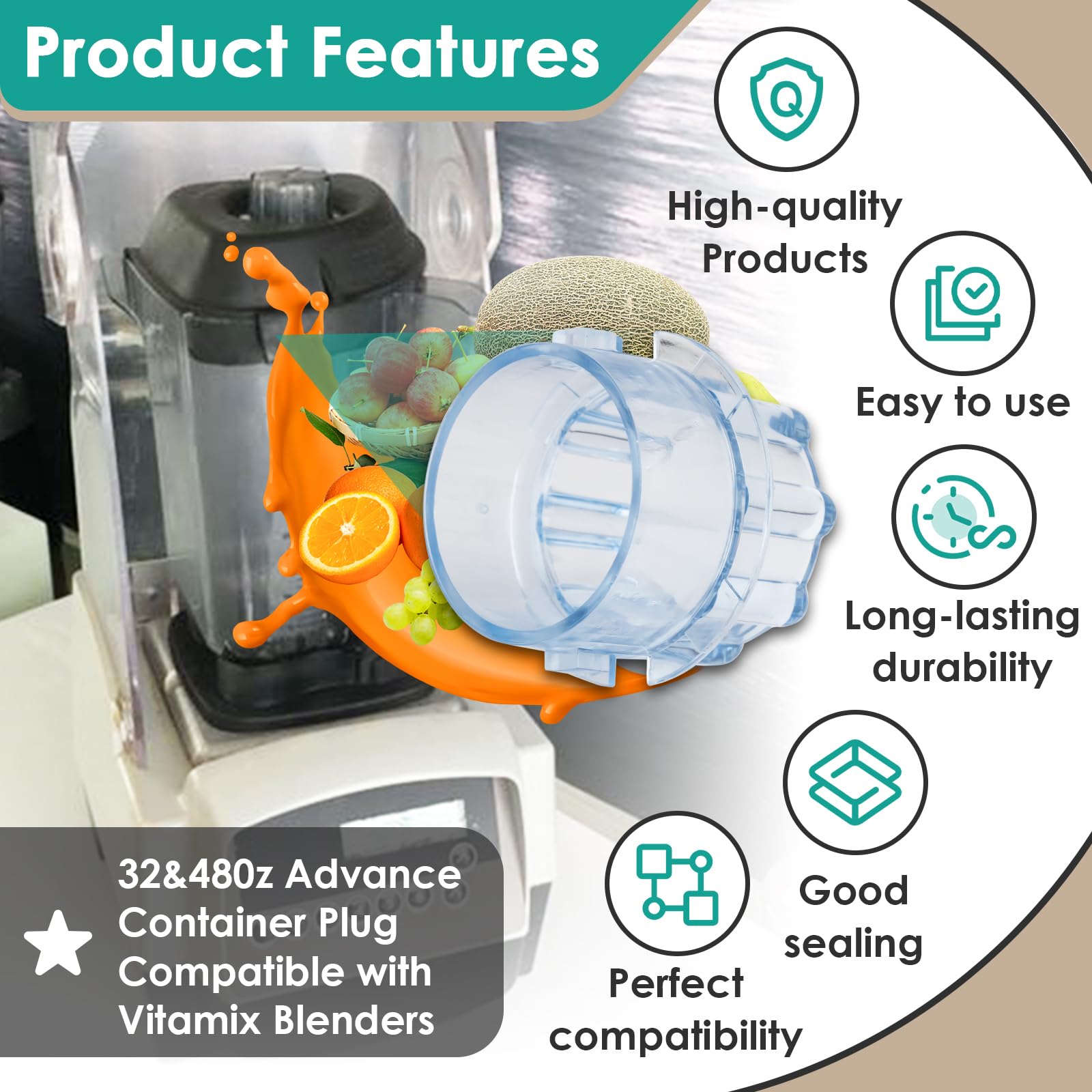 Vitamix 32 oz & 48 oz Advance Container Replacement Lid Plug - Compatible with Quiet One VM0145, BarBoss Blender & Models 15978, 16016, 15981, 16019 - Perfect for Smoothies, Soups & Food Prep