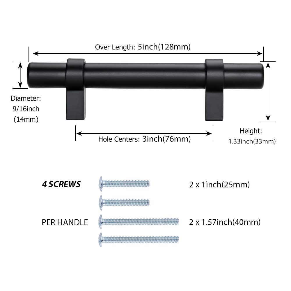 Peaha 10 Pack Black Cabinet Pulls 3 Inch Hole Center - Matte Black Drawer Handles for Kitchen Cabinets, Dressers & Furniture (Modern Hardware for Home Renovation & DIY Projects)
