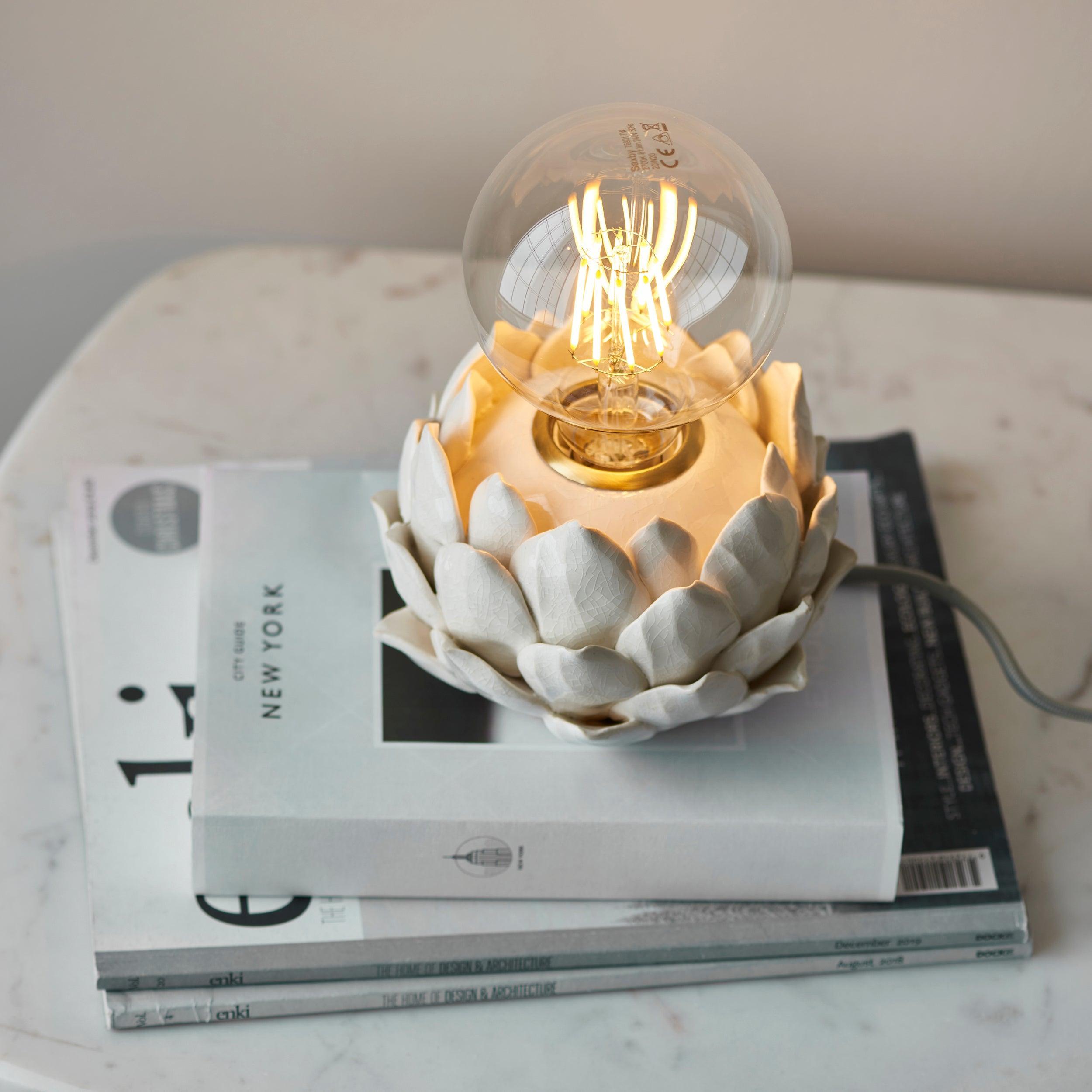 Artichoke Beige Ceramic Table Lamp - Modern Home Decor Lighting for Bedroom, Living Room & Office - Soft Ambient Light for Relaxation & Reading
