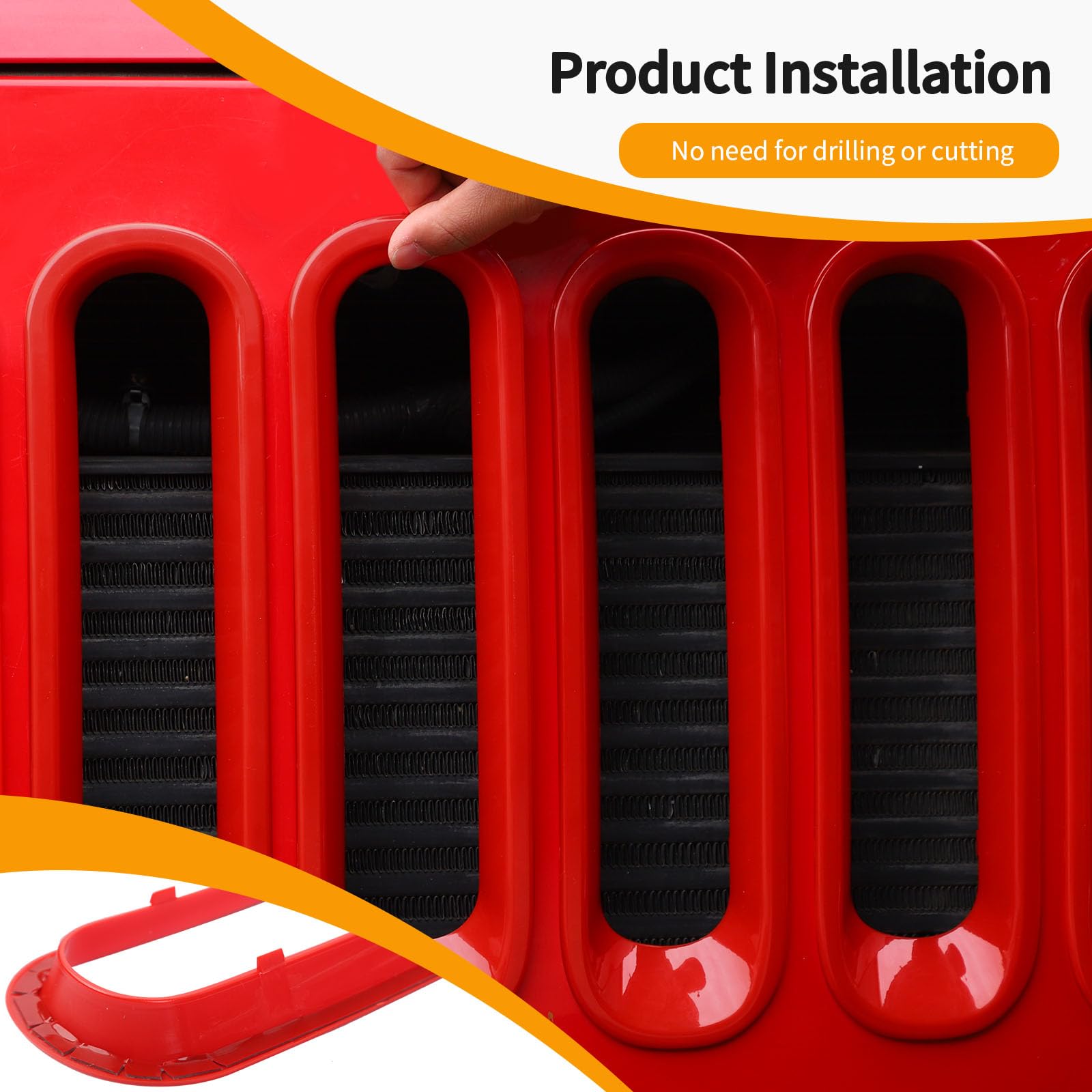 Hoolcar Front Grille Insert Cover & Headlight Bezel Cover Trim for Jeep Wrangler JK JKU 2007-2017 - Red Exterior Accessories - Upgrade Your Jeep's Style for Off-Road Adventures & Daily Driving