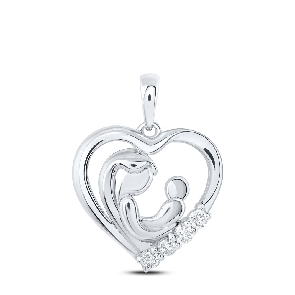 10K White Gold Women's Round Diamond Mother & Child Heart Pendant Necklace - 1/5 CTTW Genuine Diamond Jewelry Gift for Mom, Birthday, Anniversary & Special Occasions