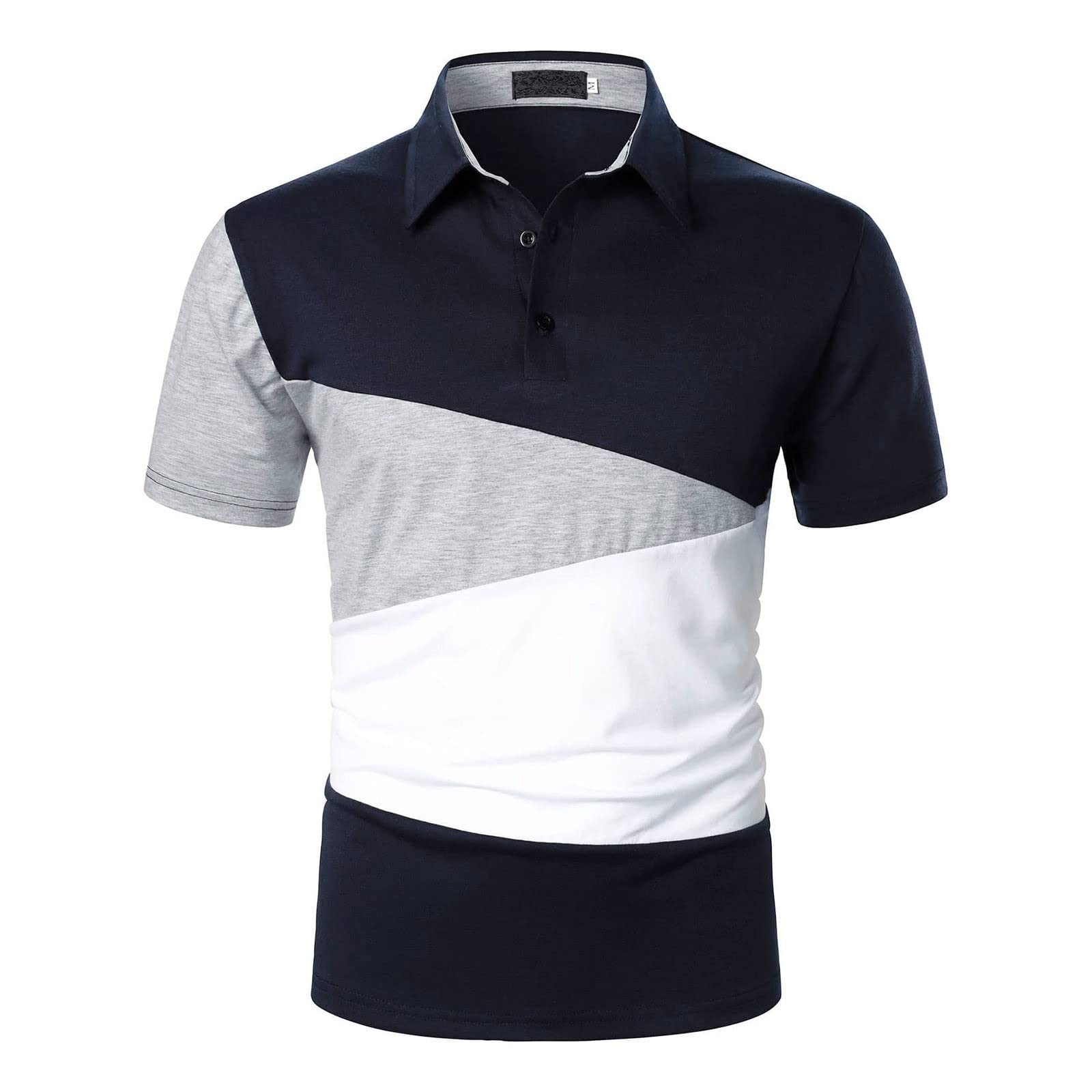 Uoki Men's Cotton Patchwork Button Lapel T-Shirt - Spring Summer Fashion Sports Top for Casual Wear & Outdoor Activities