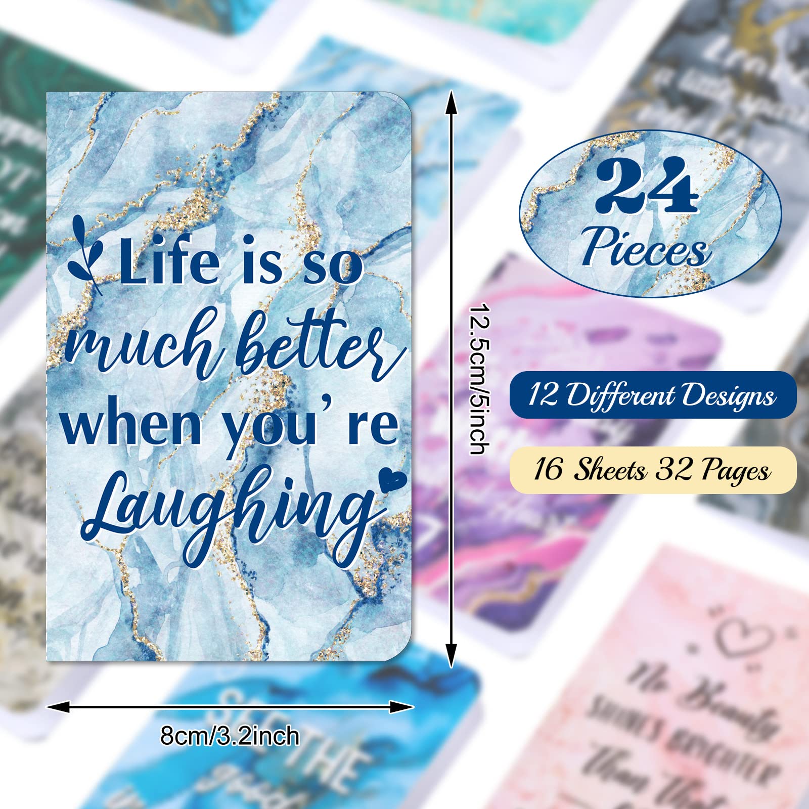 24-Pack Mini Colorful Notebooks Bulk - Funny Motivational Journals, Inspirational Notepads, Small Pocket Notebooks for Teachers, Office Prizes & Travel Gifts (Marble Style) - Perfect for School, Work & Daily Journaling